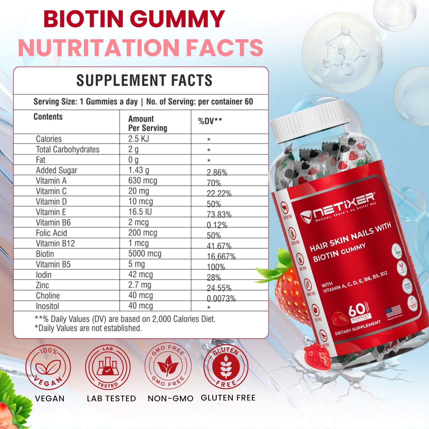 nETiXER Biotin Gummies 60 Count