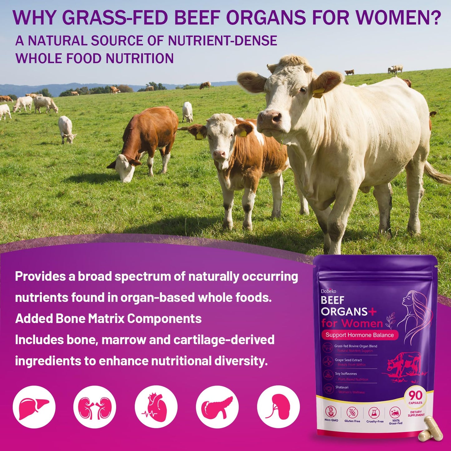 Dobeko Primal Beef Organ Supplement for Women Grass-Fed 90 Count