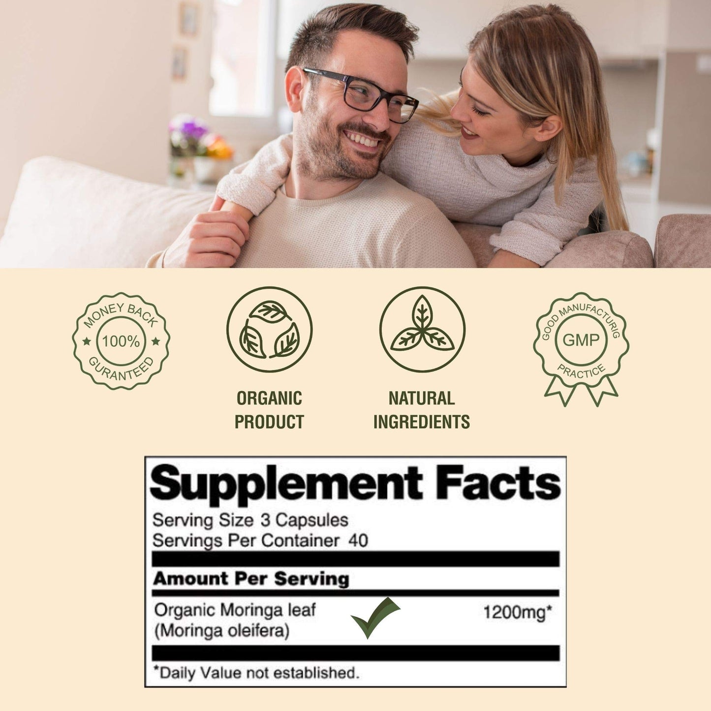 A M Premium Organic Moringa Oleifera Leaf Powder Capsules 120 Capsules