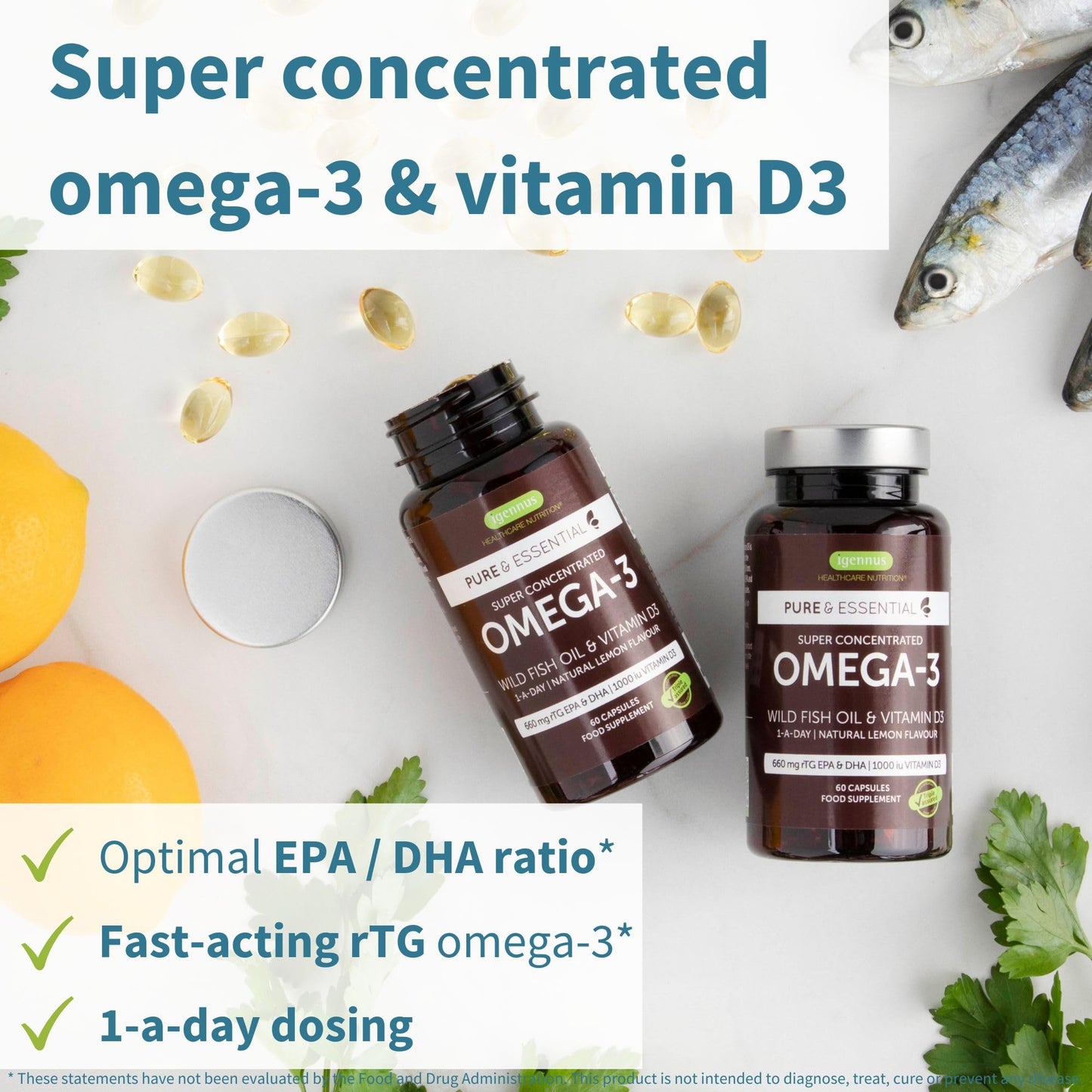 Igennus Healthcare Nutrition Advanced rTG Omega-3 IFOS Certified Wild Fish Oil & Vitamin D3, 180 Softgels
