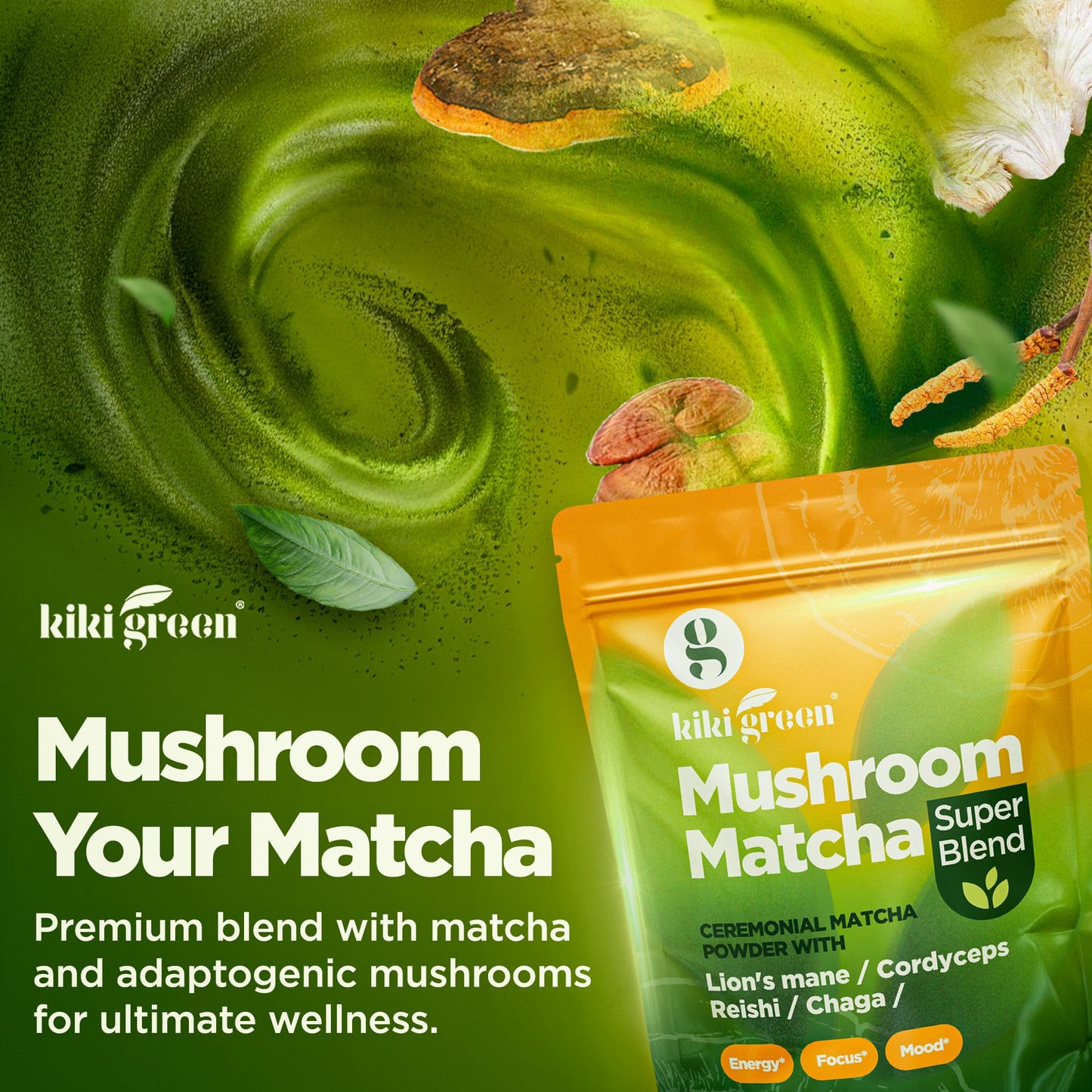 KIKI Green Mushroom Matcha Powder Super Blend 4 oz