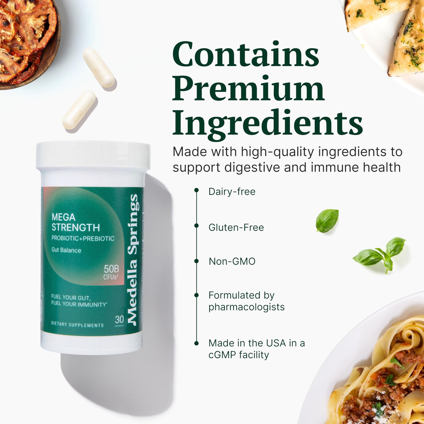 Medella Naturals Mega-Strain 50 Billion CFU Probiotics + Prebiotics Capsules, 30 Capsules