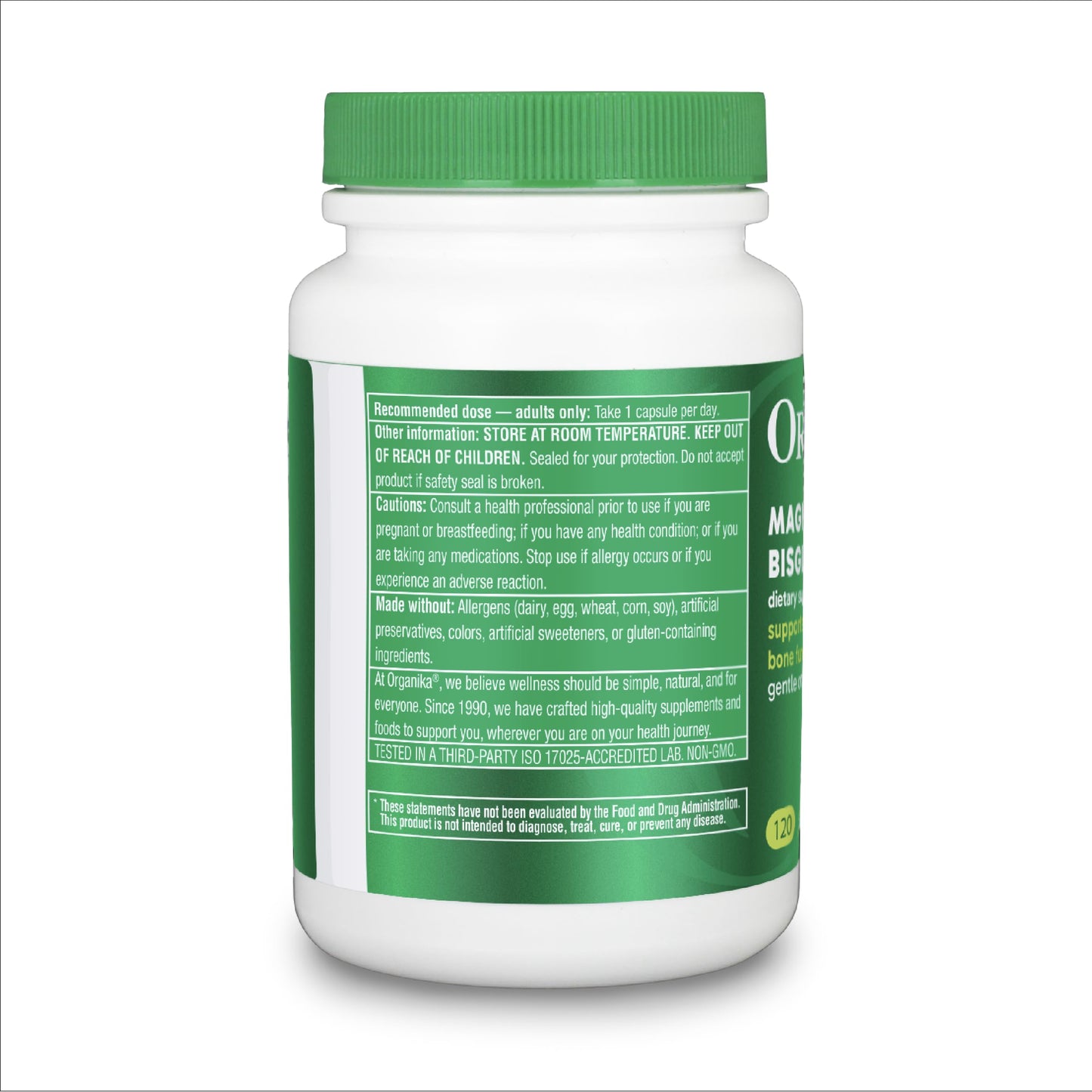 Organika Magnesium Bisglycinate 200 mg Capsules 120 Count