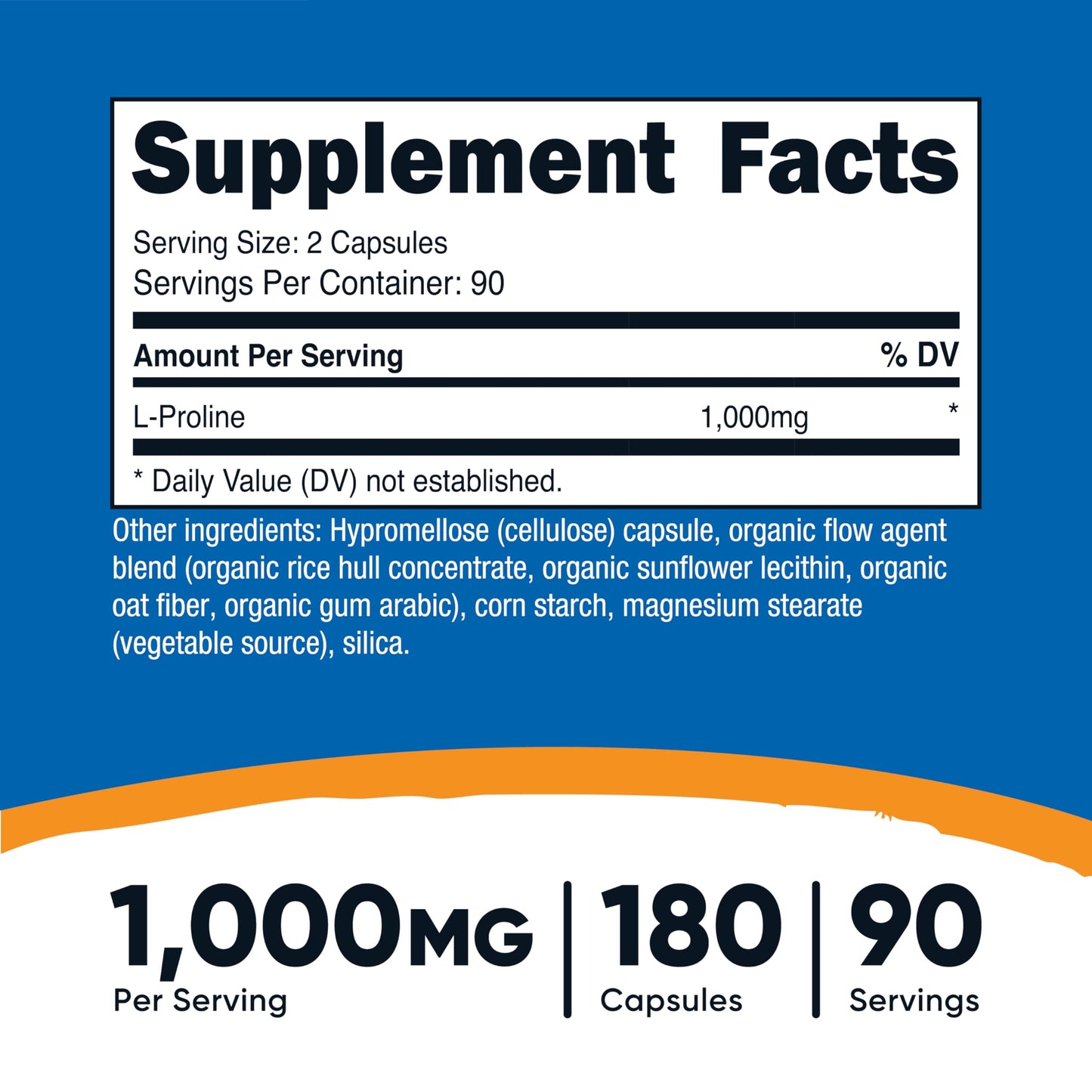 Nutricost L-Proline 1000mg Capsule, 180 Count