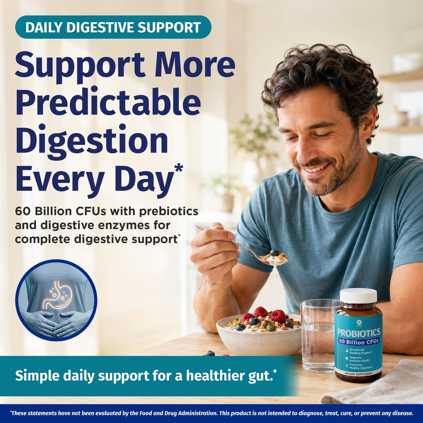 1 Body Probiotic 60 Billion with Prebiotics & Enzymes Capsules, 60 Capsules