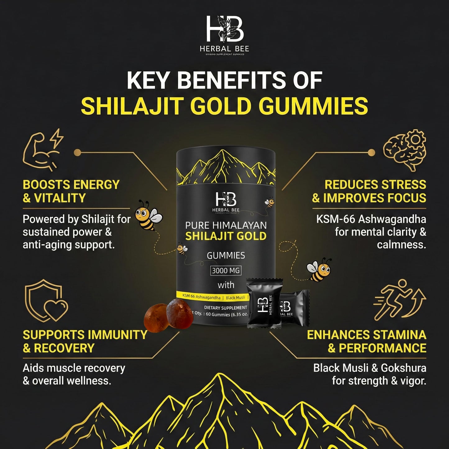Herbal Bee Shilajit Gummies 60 Gummies