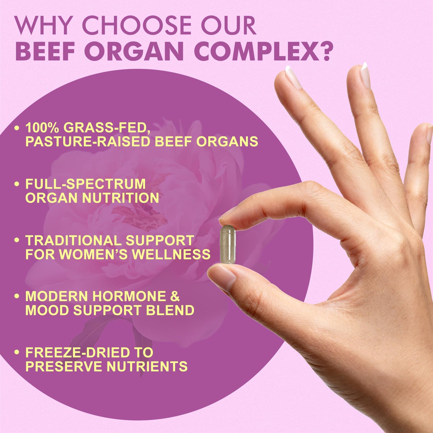 SUPRANOURISH Grass Fed Beef Organs for Women - Liver, Kidney, Heart, Uterus & Ovary Complex with Vitex, Evening Primrose Oil & Ashwagandha - Hormone Balance & Cycle Support, 120 Capsules