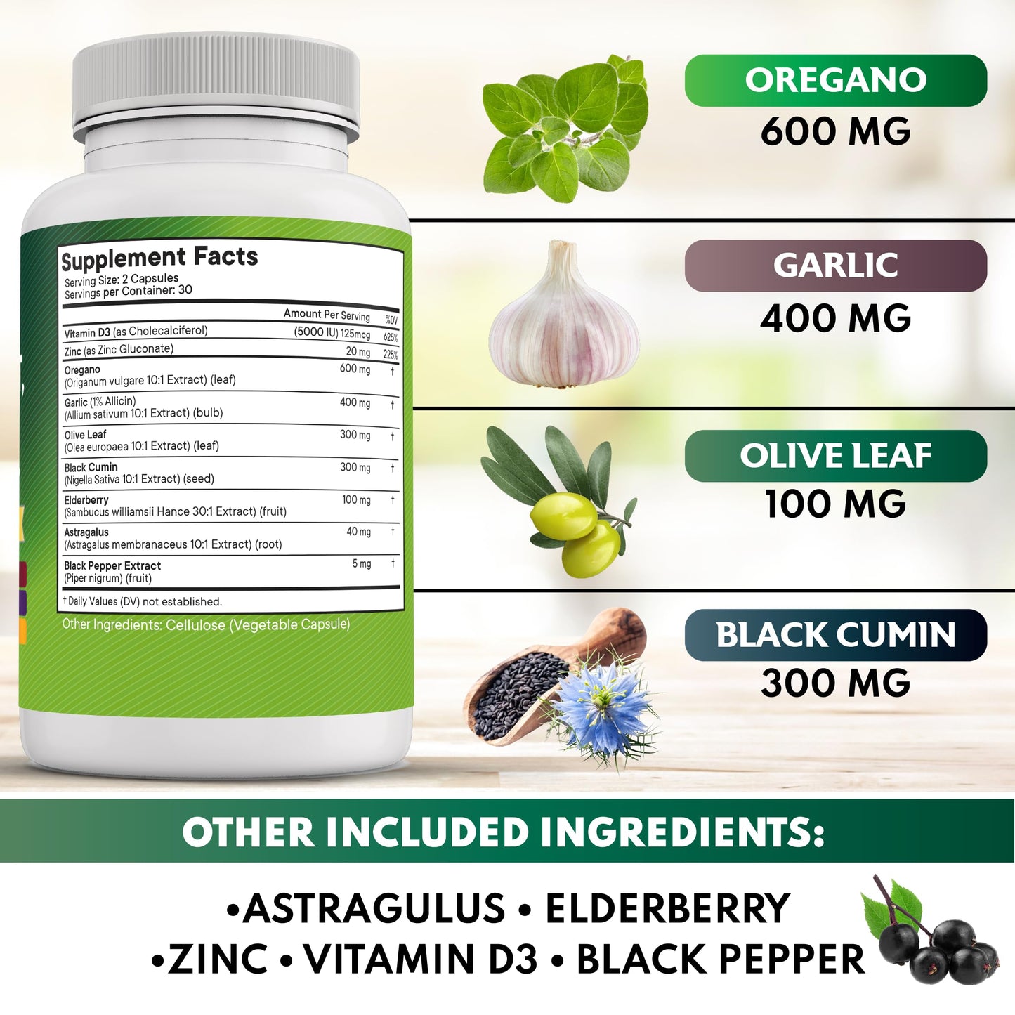 NEW AGE Oregano Oil Garlic Extract Olive Leaf with Astragalus Capsule 120 Count