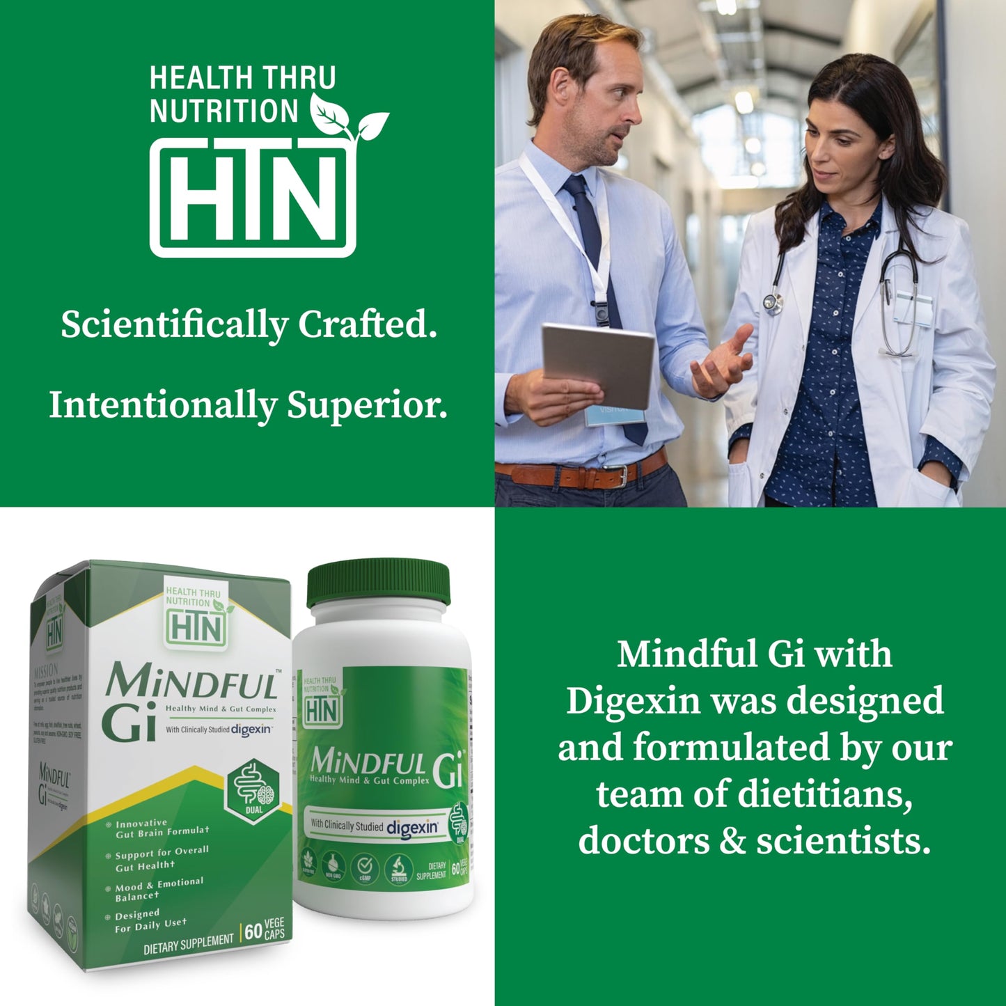 Health Thru Nutrition Mindful GI - Healthy Mind & Gut Complex Capsules, 60 Count