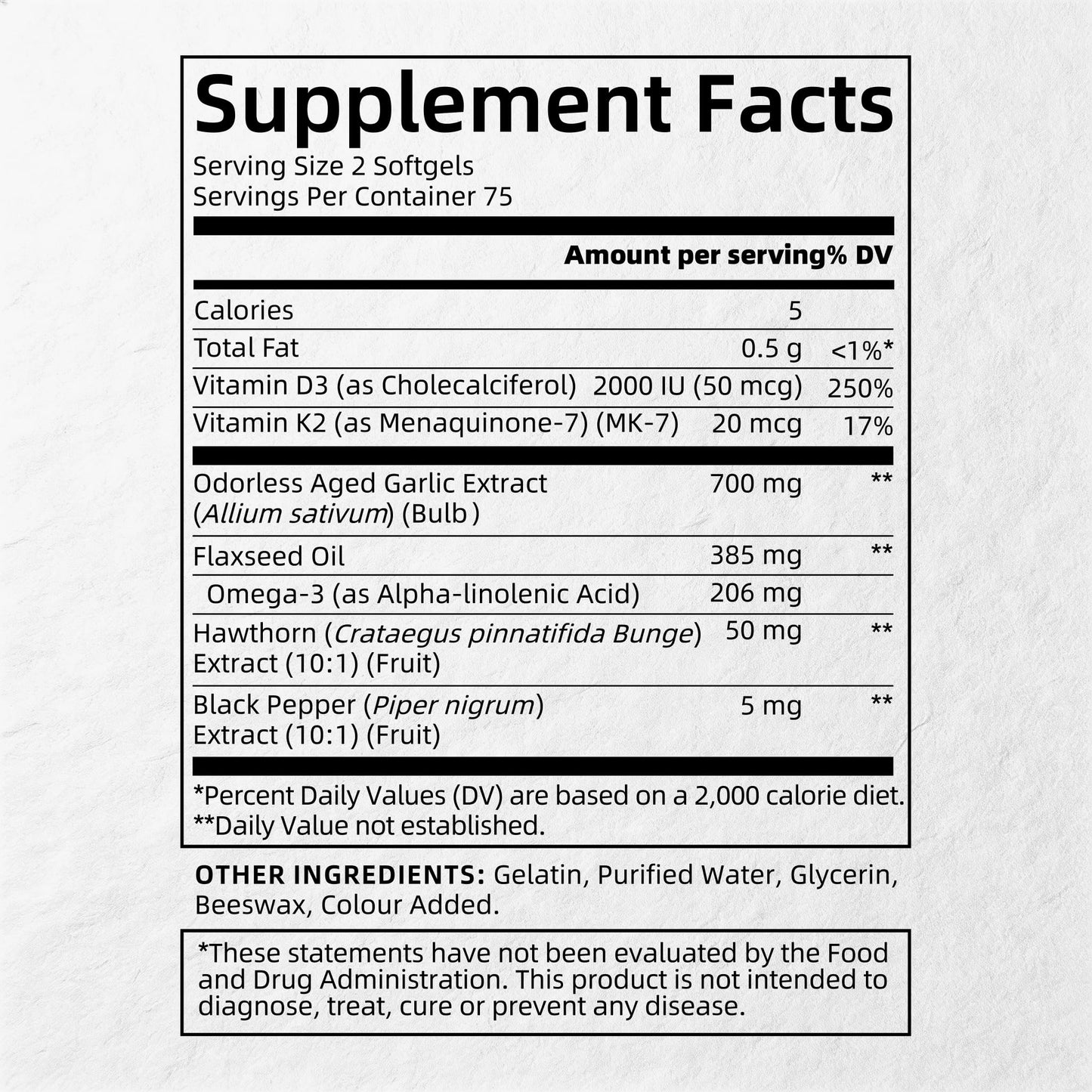 Alliwise Aged Black Garlic Extract 700mg with Vitamin D3 & K2 Odorless Softgels, 300 Softgels