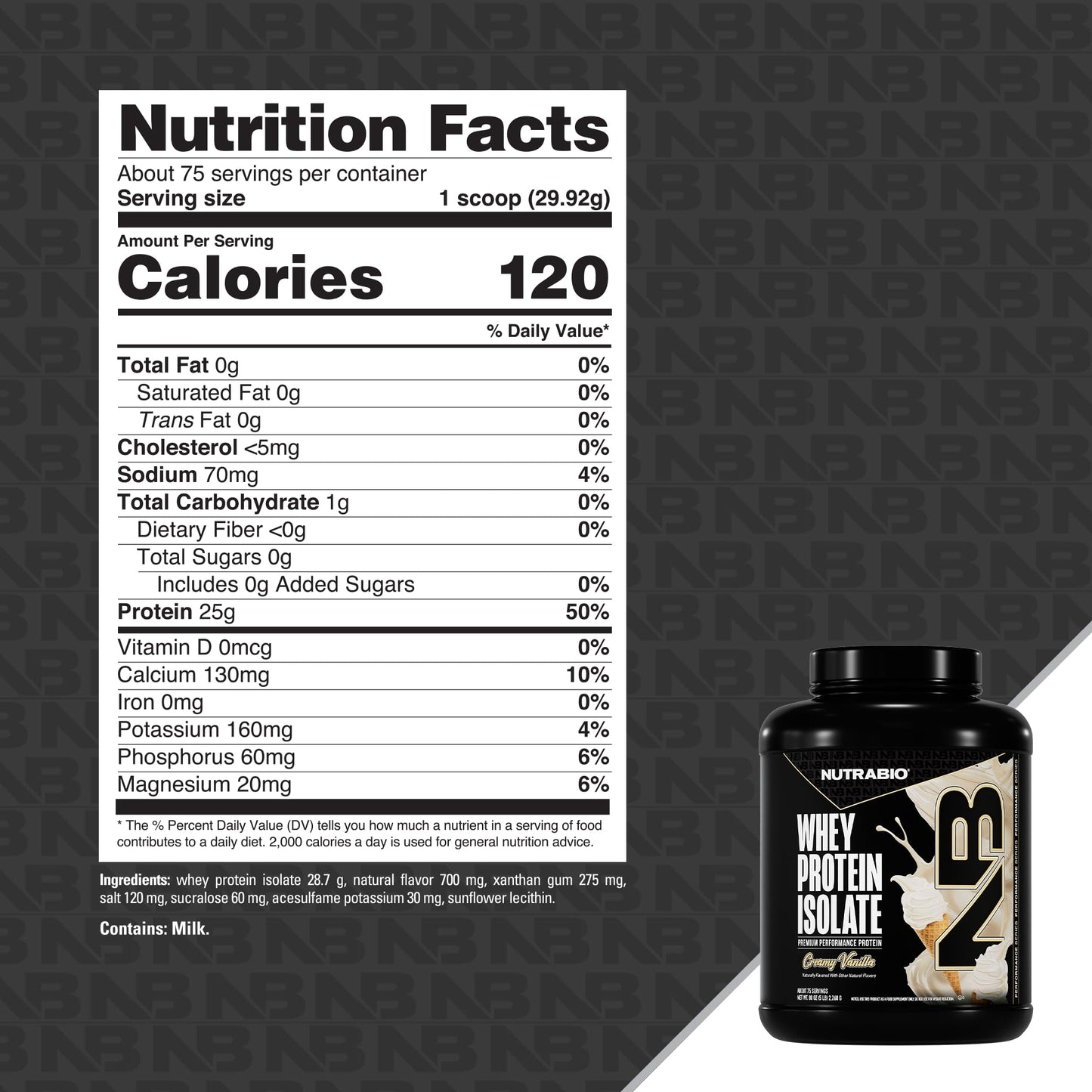 NutraBio Whey Protein Isolate Powder, Creamy Vanilla, 80 Servings