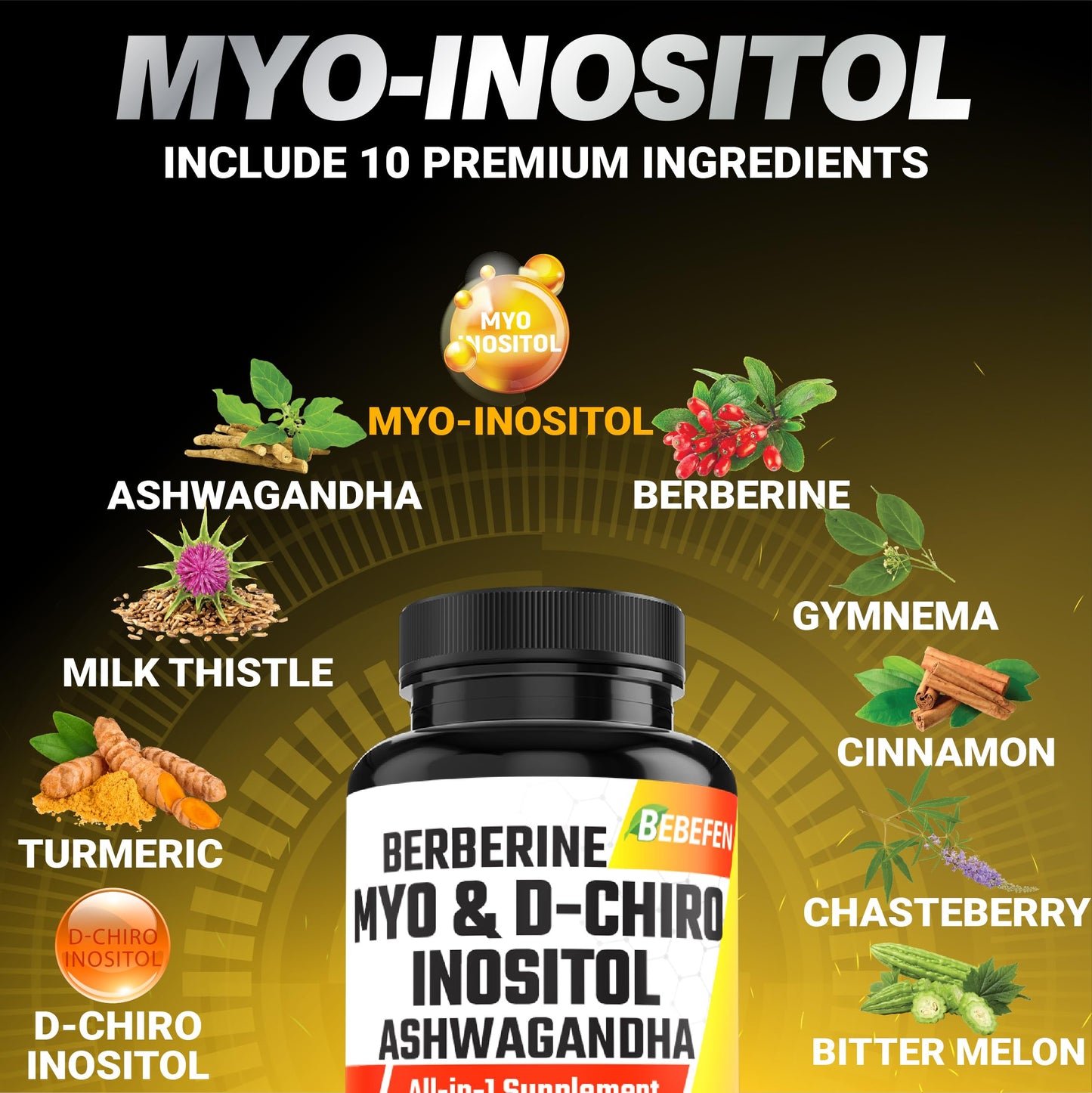 BEBEFEN Myo-Inositol & D-Chiro Inositol Capsules, 90 Count