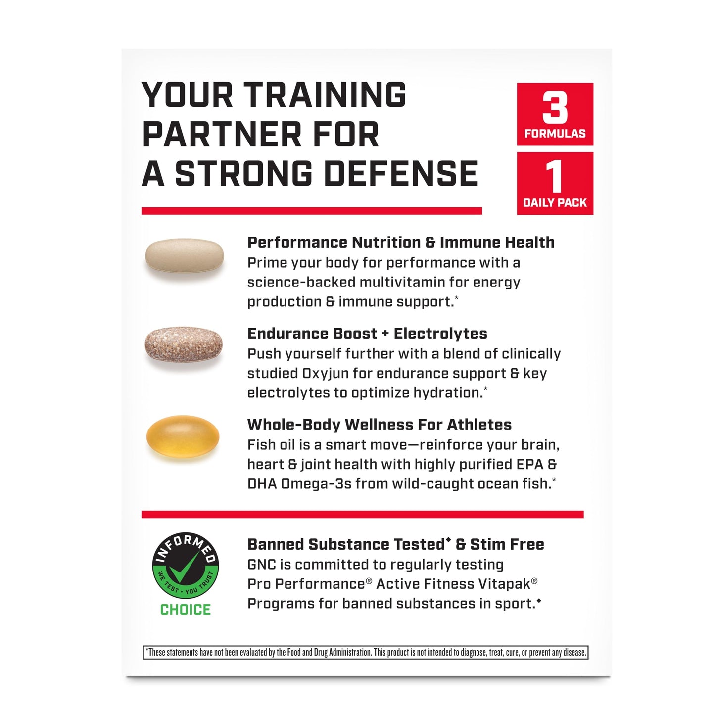 GNC Pro Performance Active Fitness Vitapak Program Daily Multivitamin for Energy, Immunity & Endurance Support Electrolytes & Omega-3s Travel-Friendly Packets Gluten-Free 30 Tablets