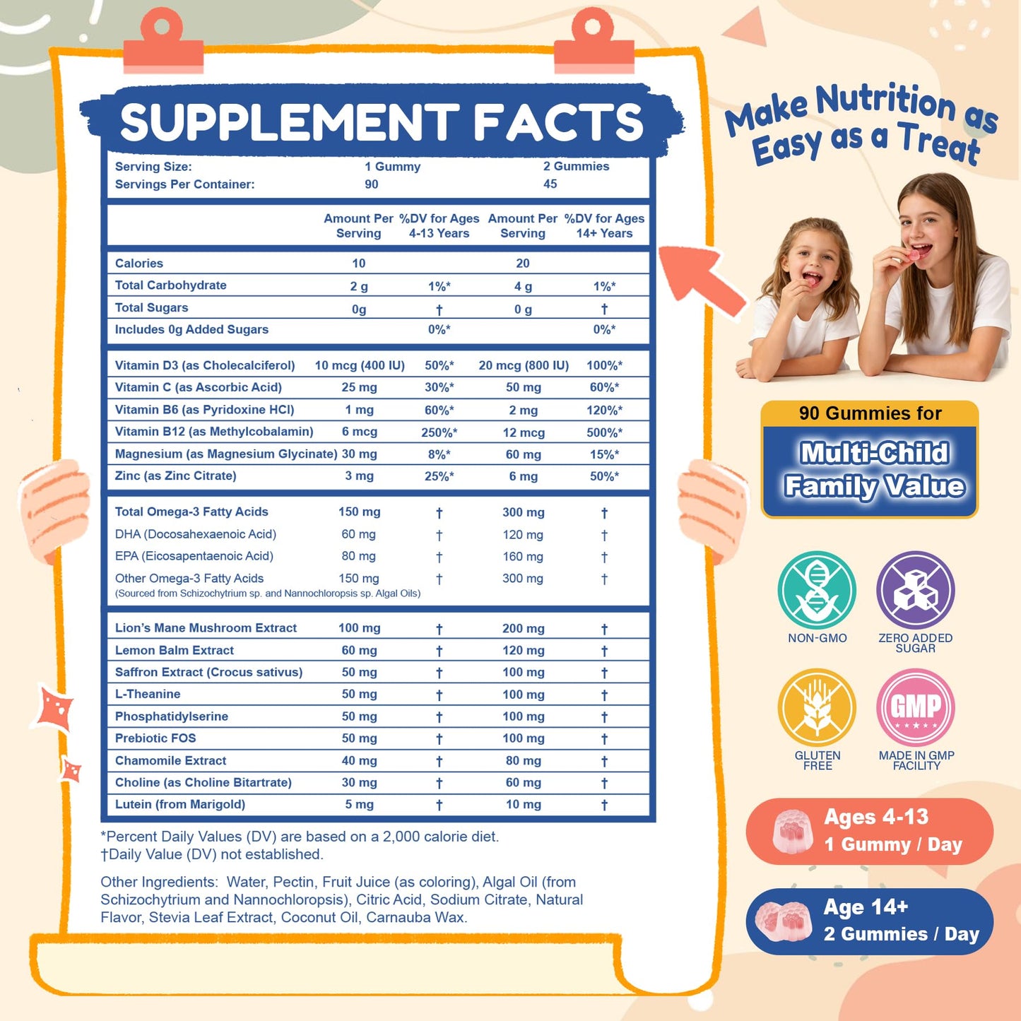Welvigor Kids Saffron Gummies Mood Focus Support with Magnesium Glycinate, L-Theanine for Calm & Sleep, PS, Lion's Mane, Choline Brain Support for School Concentration & Attention, Sugar Free, 90 Gummies