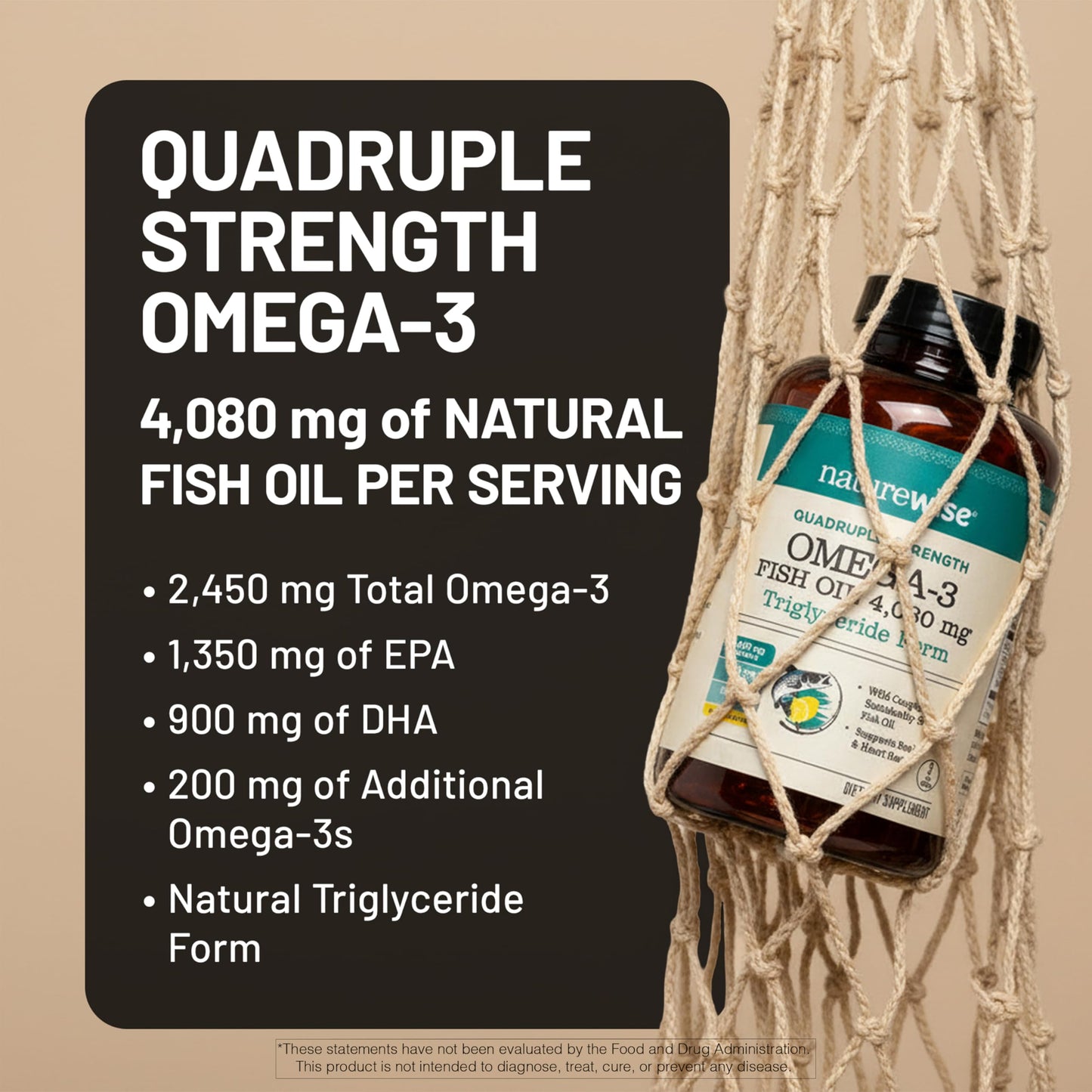 NatureWise Quadruple Strength Omega-3 Fish Oil Softgel 120 Softgels