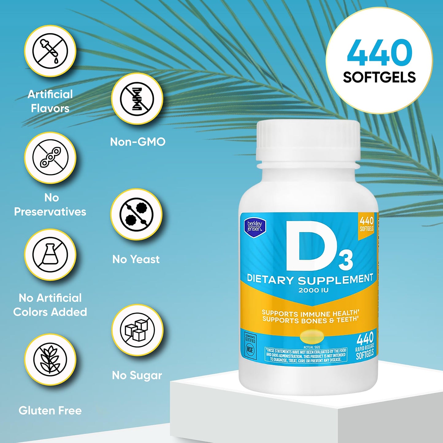 Berkley Jensen Vitamin D3 2000IU (50 mcg) Softgels, 440 Count