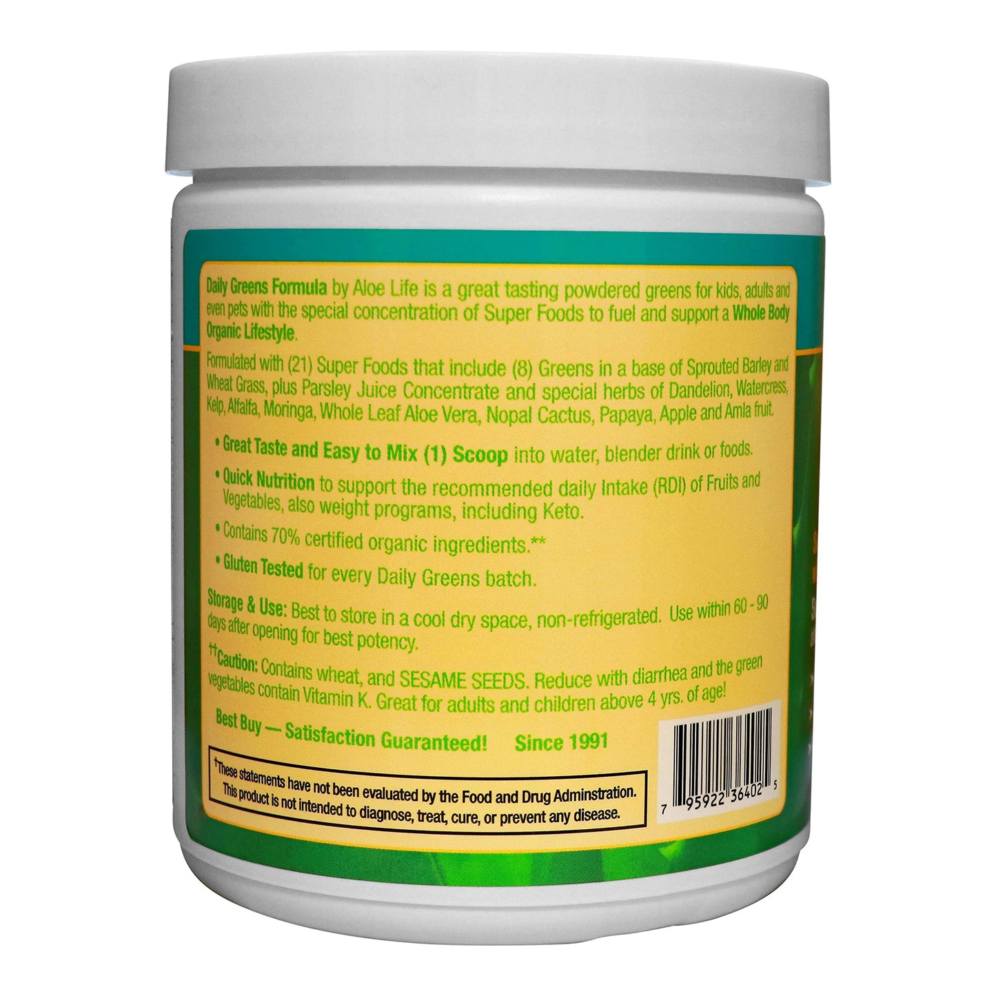 Aloe Life Daily Greens Powder 30 Servings