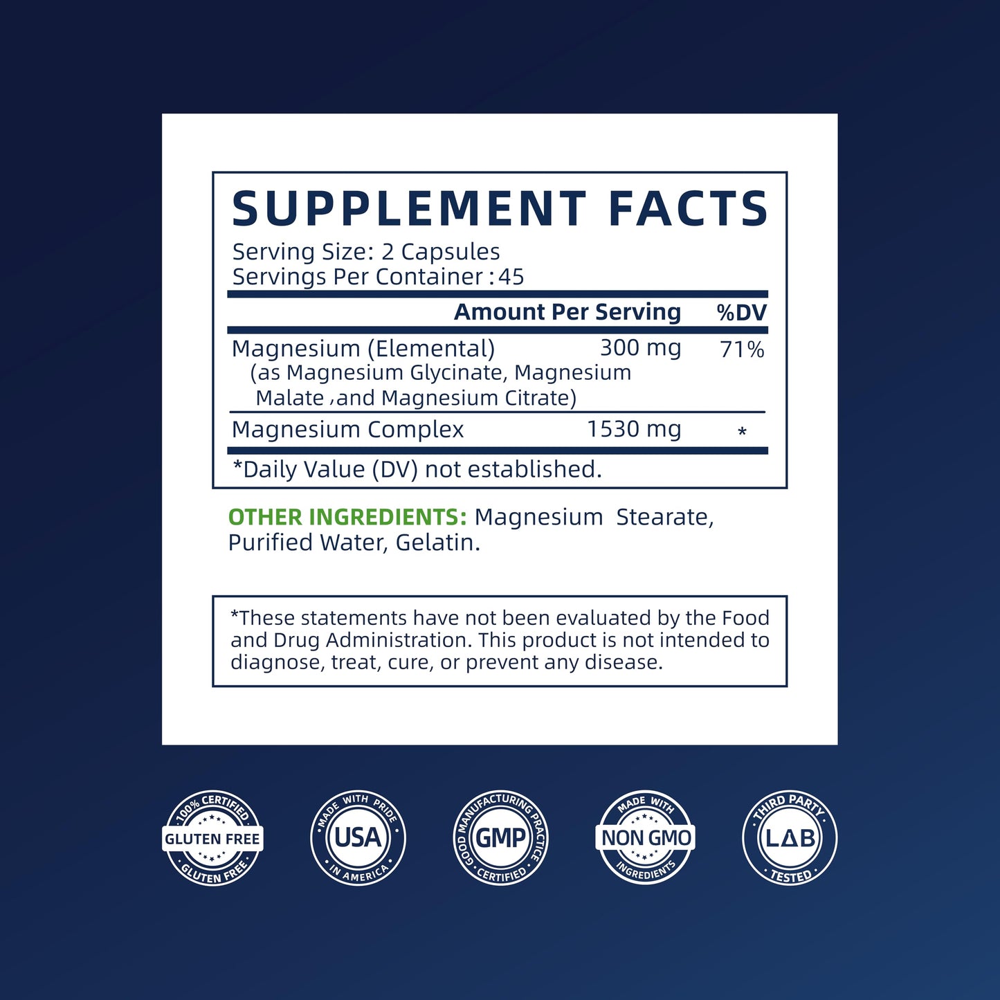 Vicwell Triple Magnesium Complex 300mg Magnesium From Malate, Glycinate, and Citrate Capsules, 180 Capsules