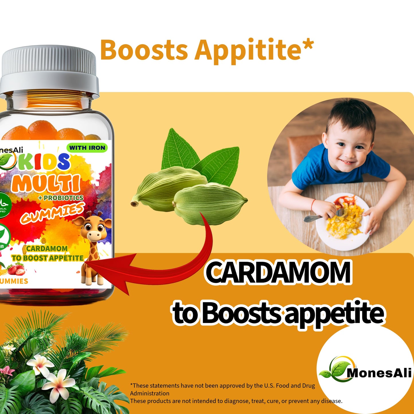 MonesAli Kids Multivitamin Gummies with Iron & Probiotics, 90 Count
