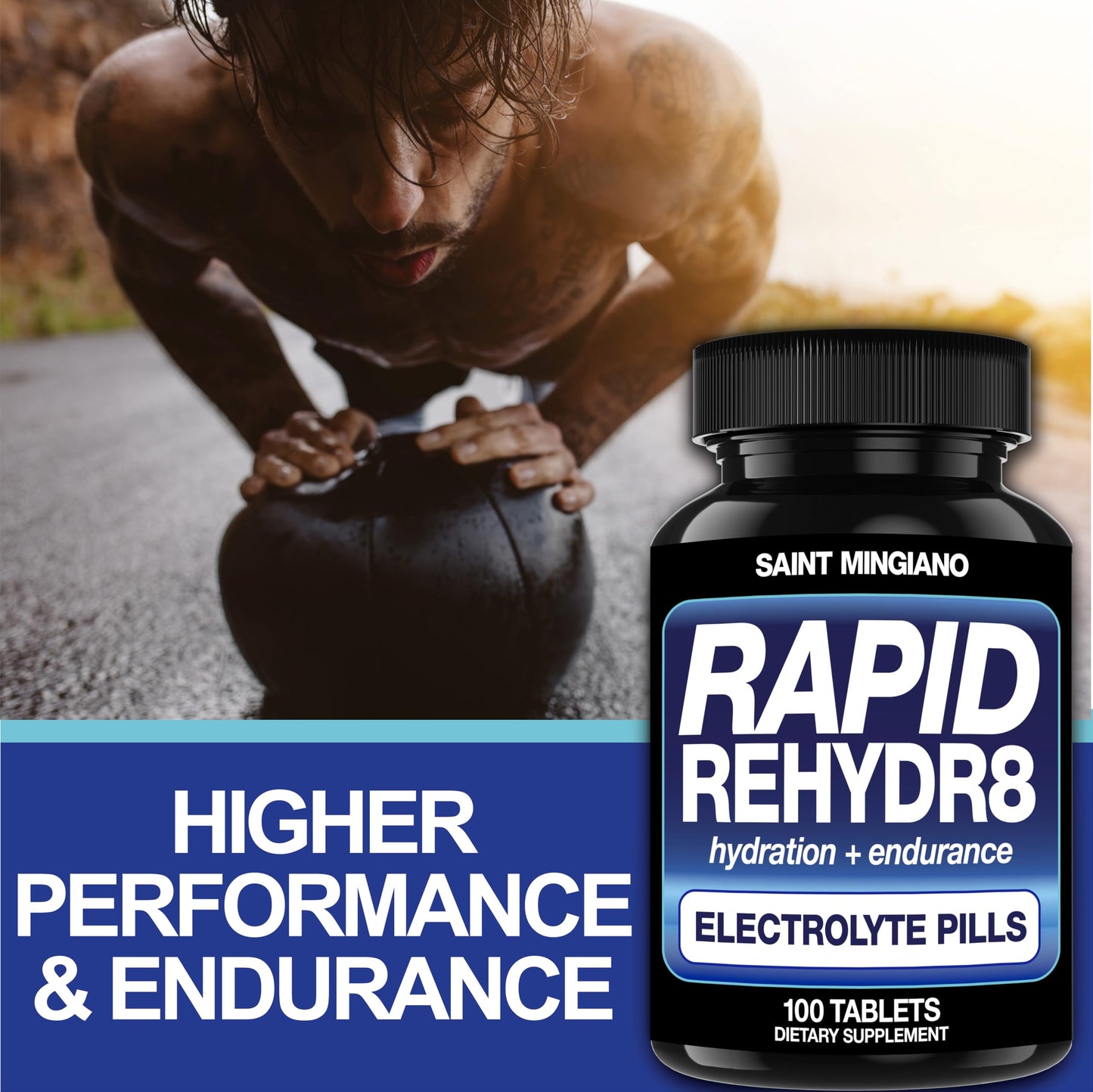 Saint Mingiano Rapid Rehydr8 Electrolyte Supplements – Aid in the Prevention of Cramping and Supports Muscle Endurance and Recovery, 100 Capsules