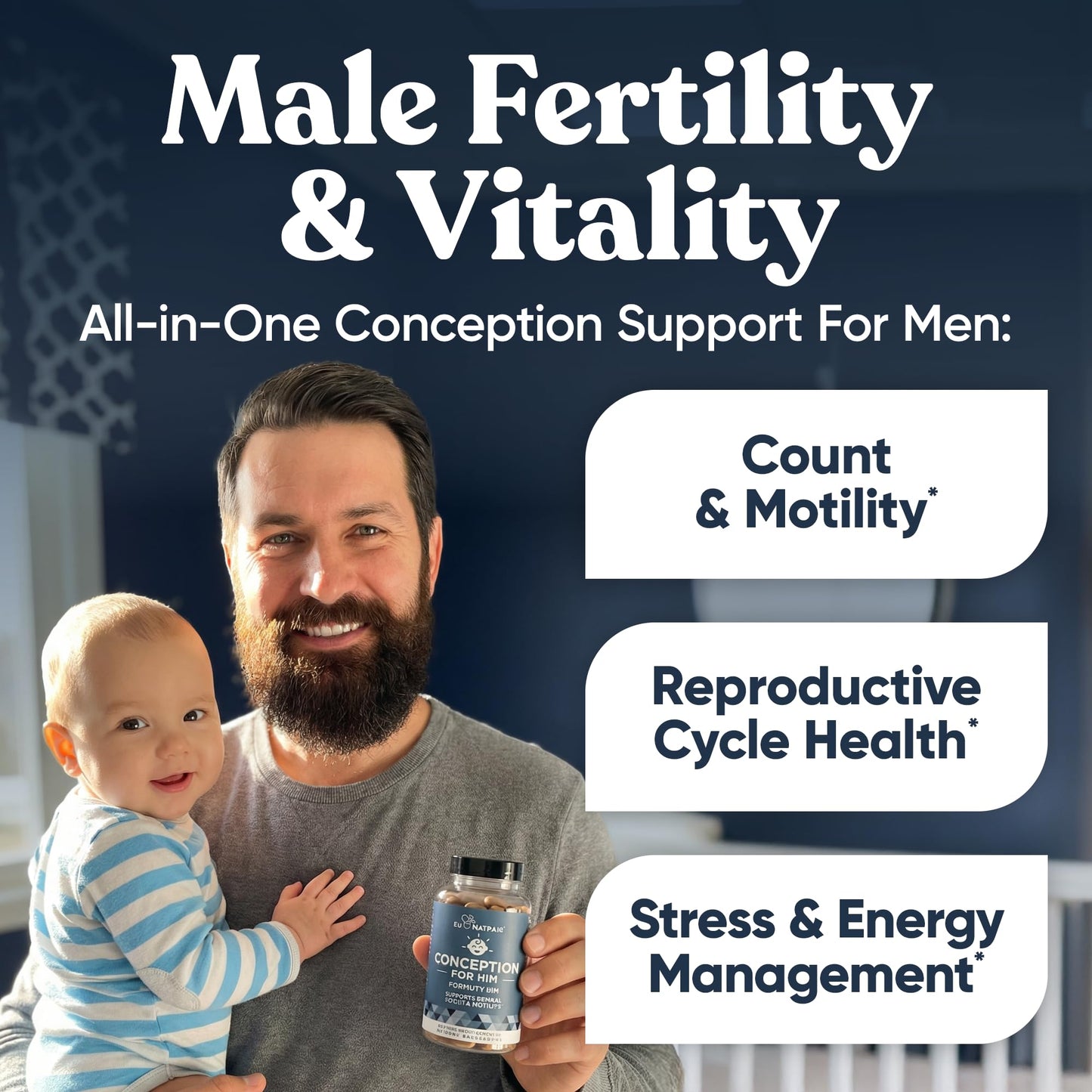 Eu Natural Conception for Him - Male Fertility Supplements with Ashwagandha, Folate & Zinc - Sperm Count, Motility & Strength Support - 120 Capsules