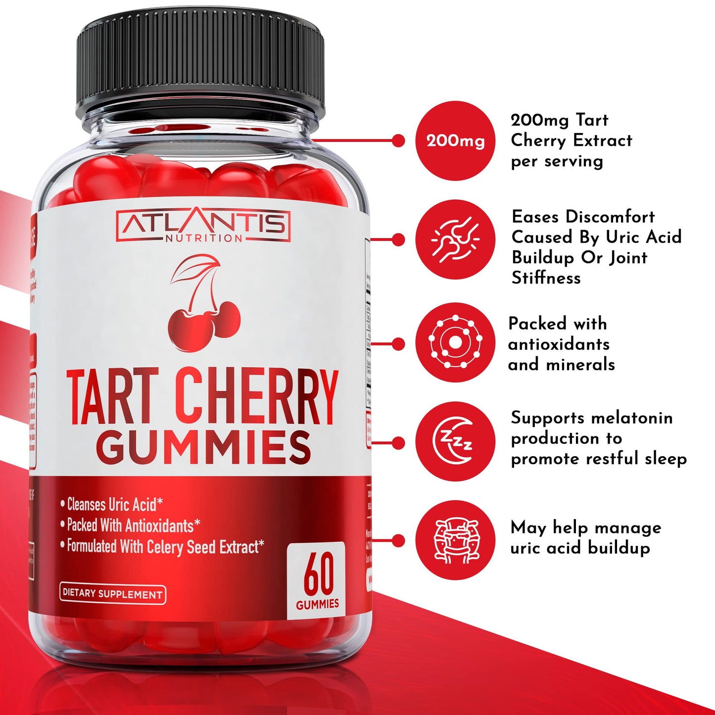 Atlantis Nutrition Tart Cherry Gummies + Testosterone Booster, 120 Gummies