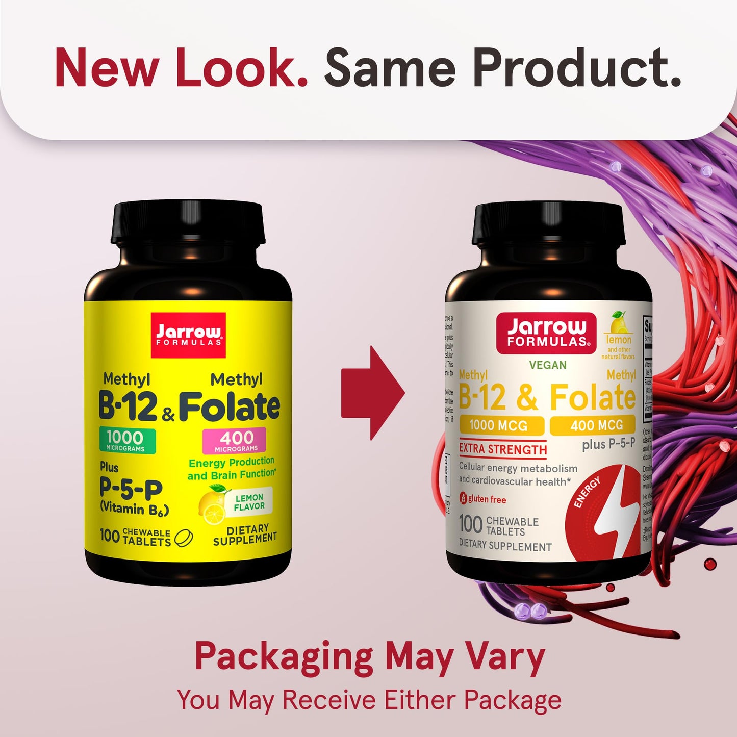 Jarrow Formulas Methyl B-12 1000mcg & Methyl Folate 400mcg with P-5-P, Extra Strength Cellular Energy Metabolism & Cardiovascular Health Formula Tablets 1200