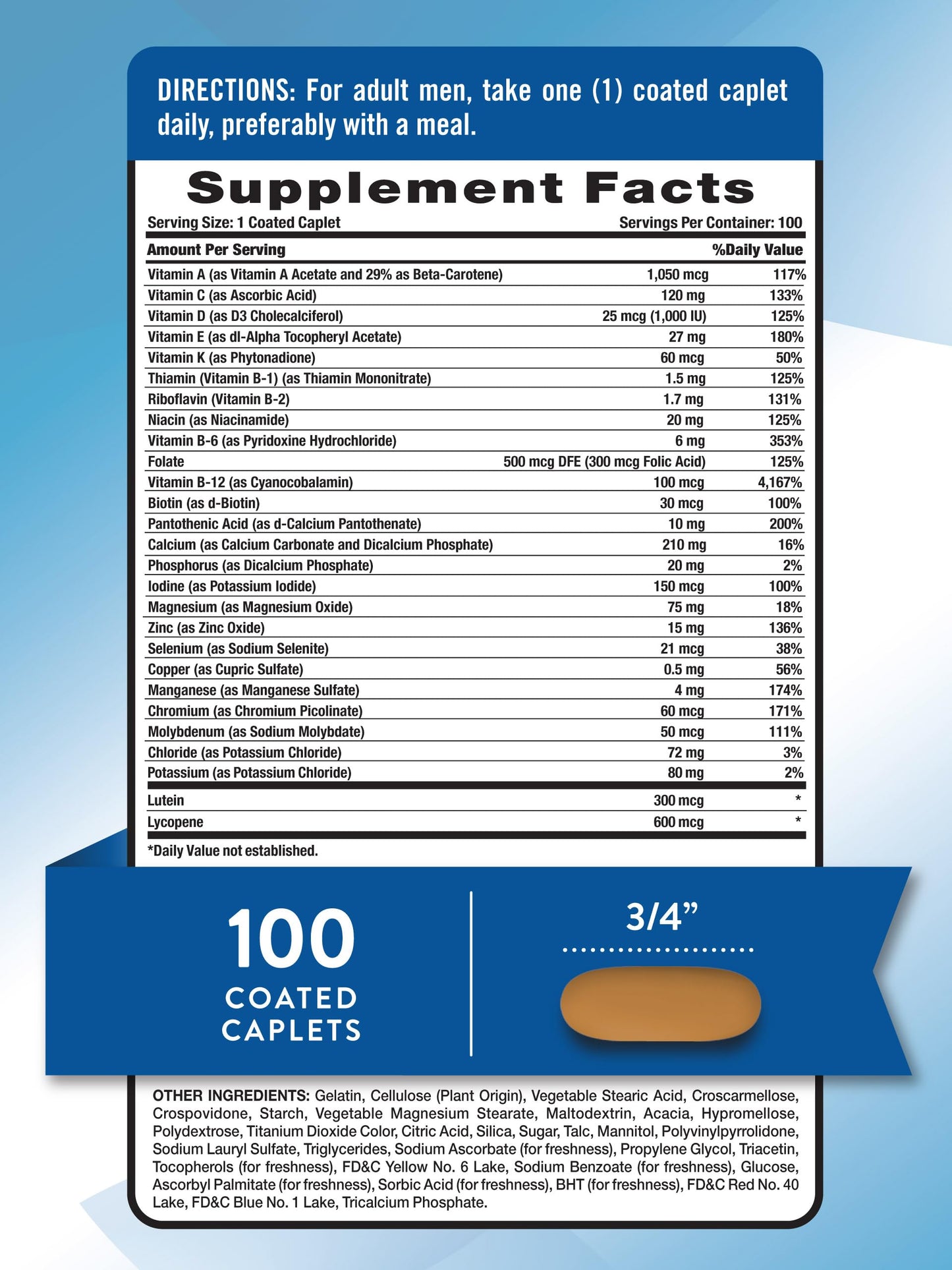 Nature's Truth Men's 50+ Multivitamin Caplets 100 Count