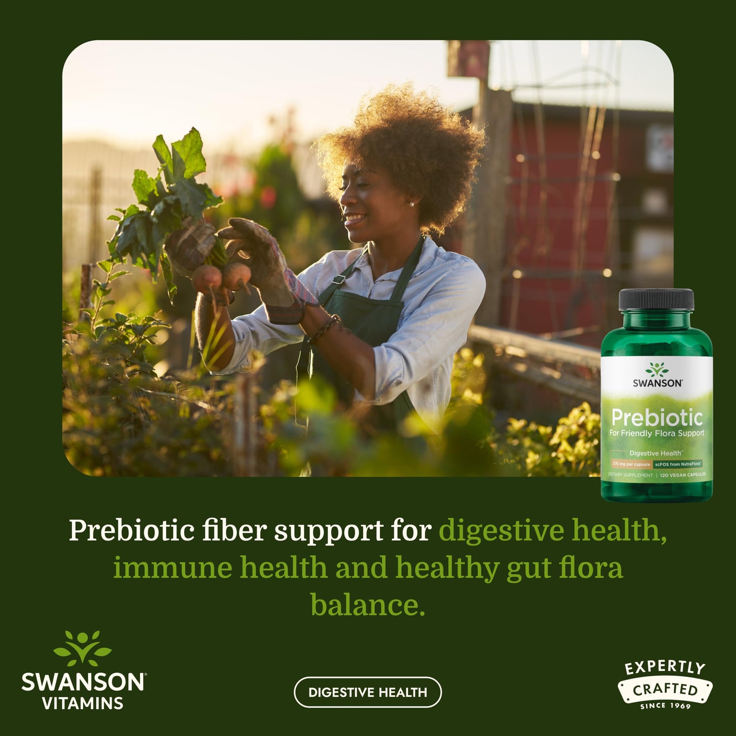 Swanson Prebiotic Fiber Capsules with NutraFlora FOS for Gut-Health-Conscious Adults Seeking Digestive Flora and Immune Support - 750 mg, 120 Vegan Capsules