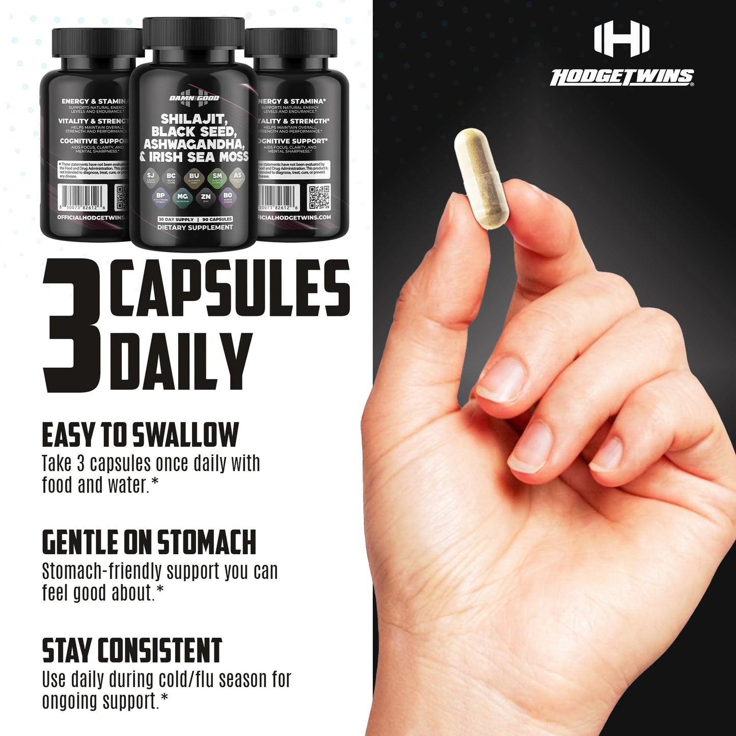 DAMN GOOD Hodge Twins Shilajit Capsules, 90 Count