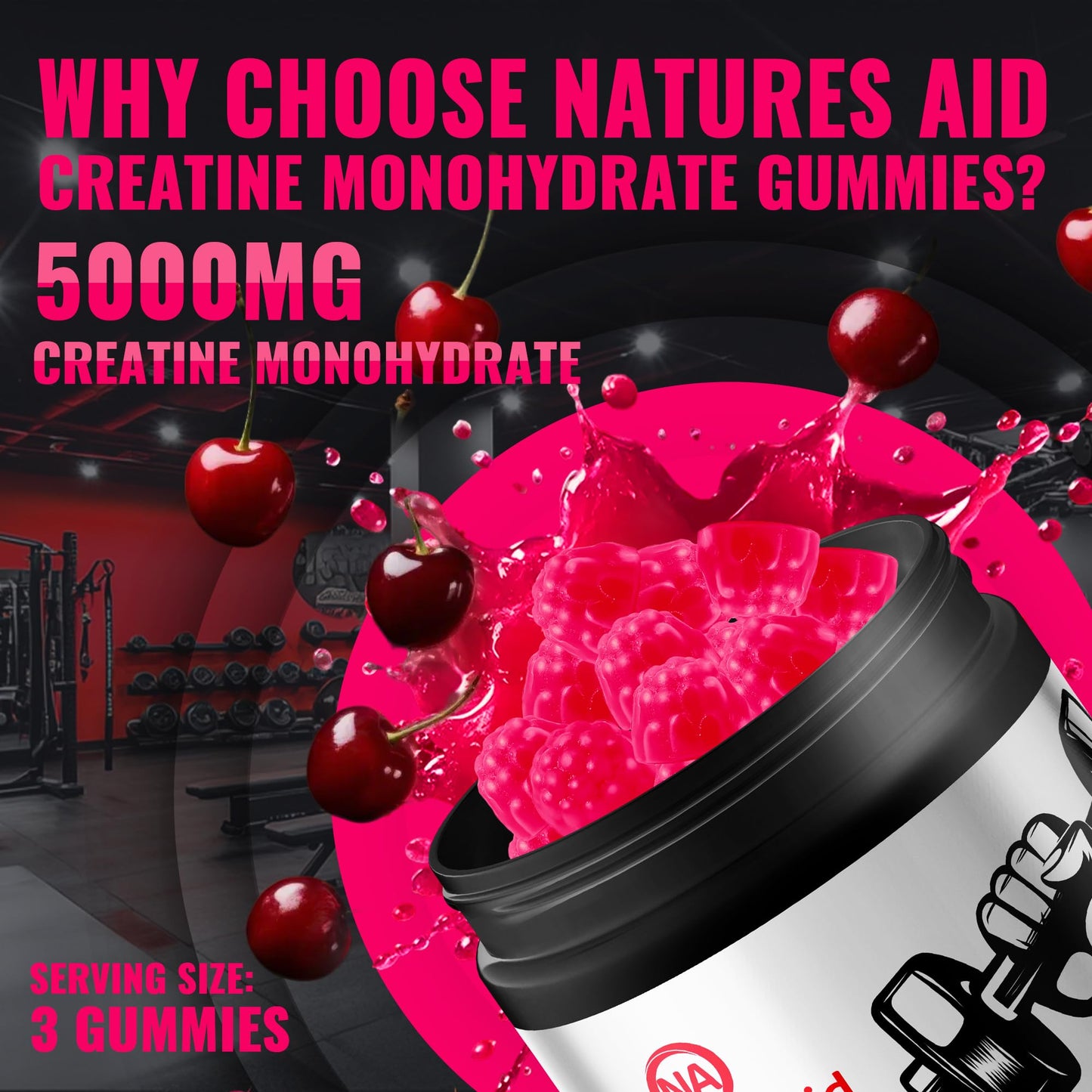 Natures Aid Creatine Monohydrate Gummies 135 Count