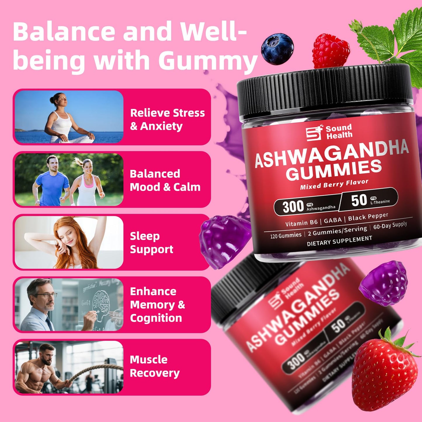 Sound Health Bloom Ashwagandha Gummies 120 Count