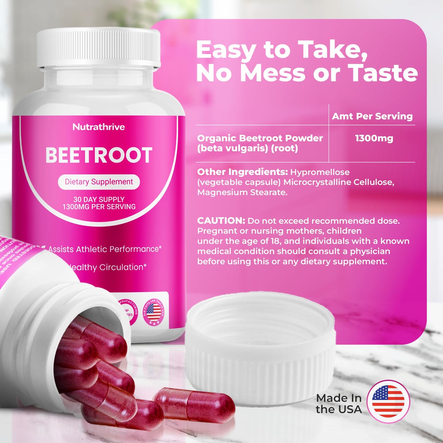 Nutrathrive Organic Beet Root Capsules 60 Count