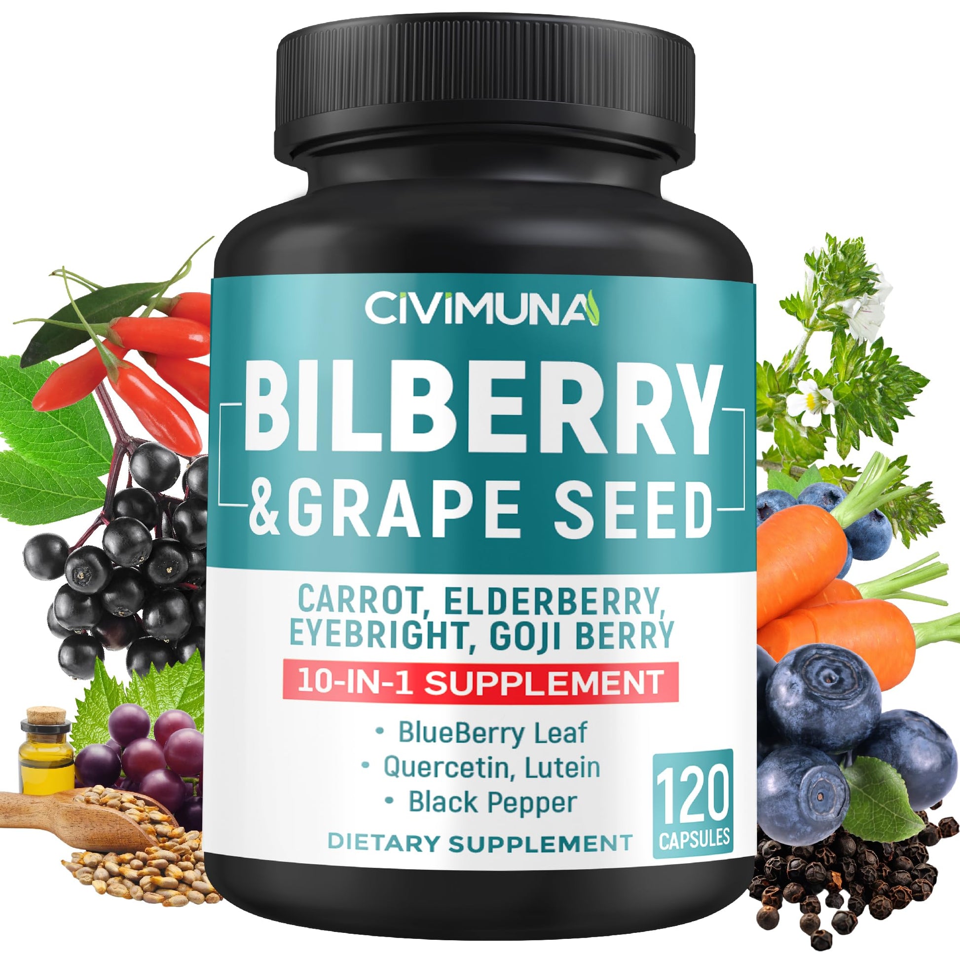 CIVIMUNA Bilberry Extract Capsules, 120 Count