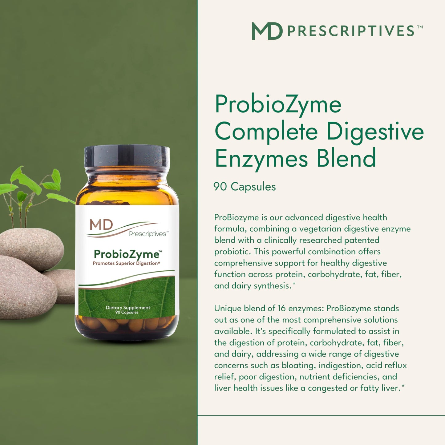 MD Prescriptives ProbioZyme Vegetarian Digestive Enzymes Supplement for Digestive & Gut Health Capsule, 90 Count