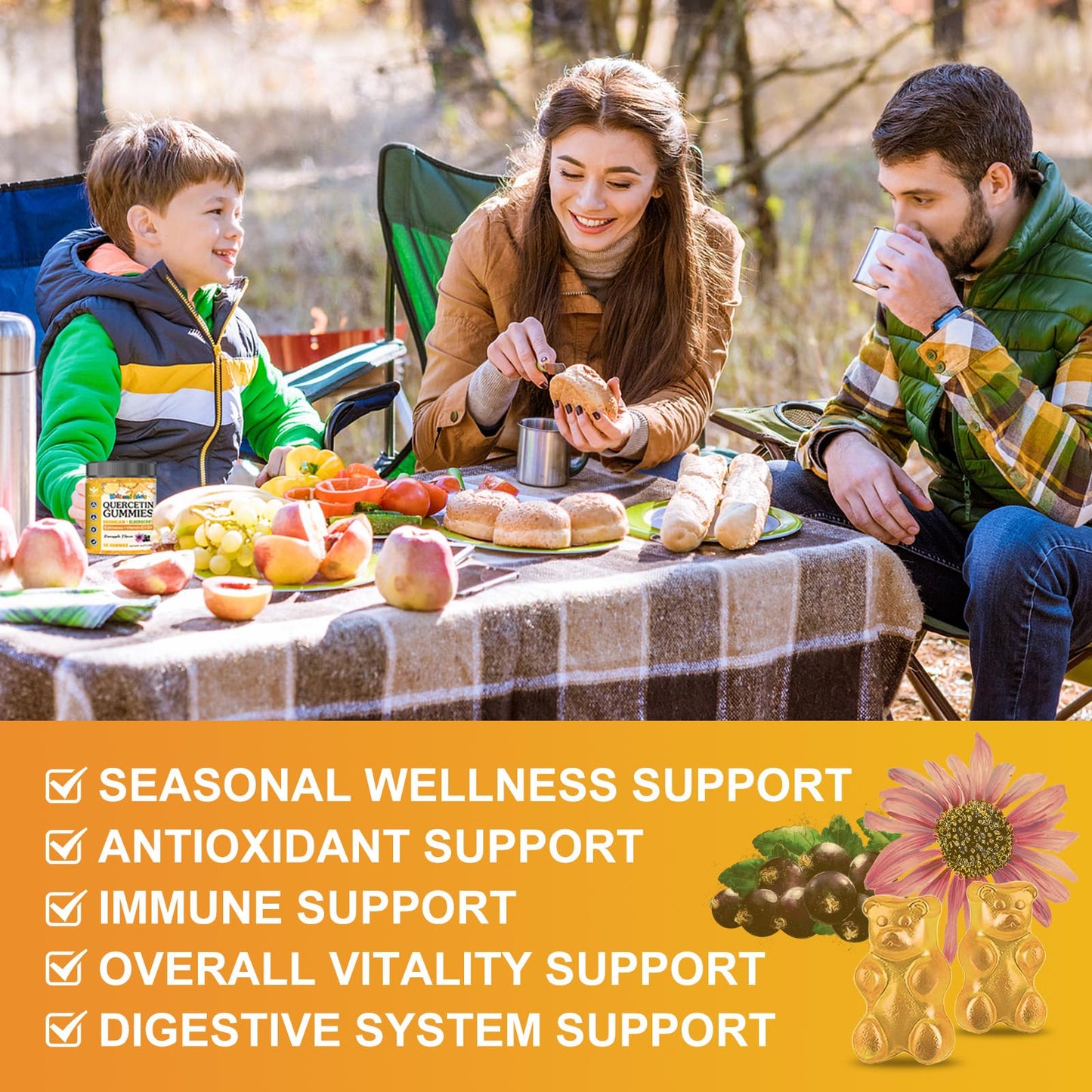 WOGORGT Quercetin Gummies with Bromelain for Adults & Kids - 800mg Quercetin with Elderberry, Vitamin C & D3, Immune Support, Sugar Free, Vegan, Pineapple Flavor, 120 Gummies