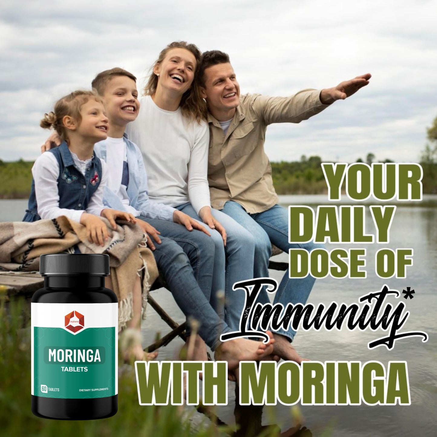 Onpharno Moringa Tablets 1000mg Organic Moringa Oleifera Leaf Powder Natural Herbal Supplement Vegan Non-GMO 60 Tablets
