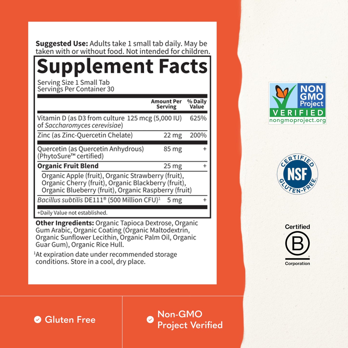 Garden of Life Dr. Formulated Vitamin D3 & Zinc Quercetin Once Daily Supplement Tablets 30