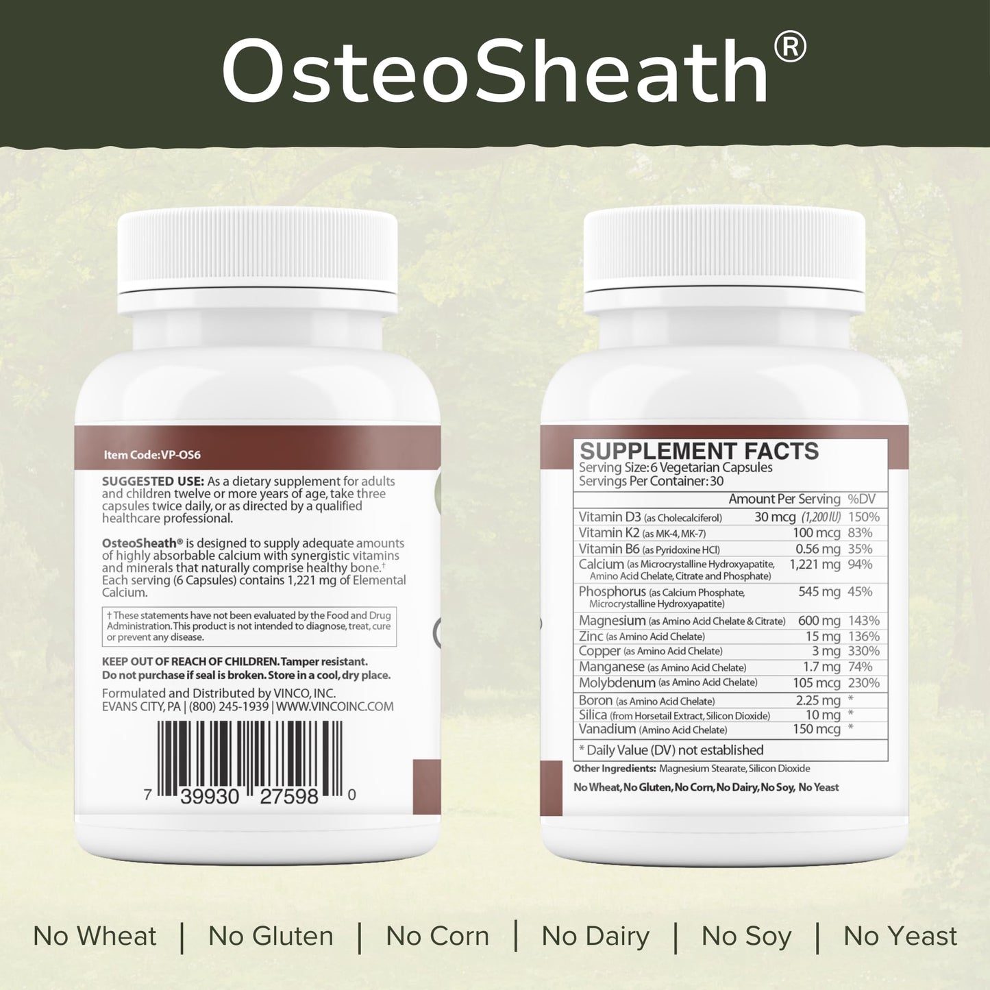 Vinco OsteoSheath Enhanced Bone Support Dietary Daily Supplement 180 Capsules