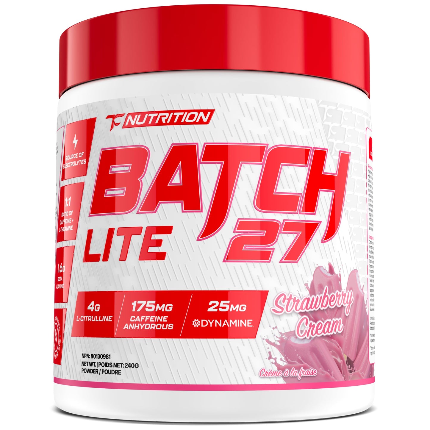 TC Nutrition Batch 27 LITE Pre Workout Powder Peach Rings (Strawberry Cream) 8.46 Ounce