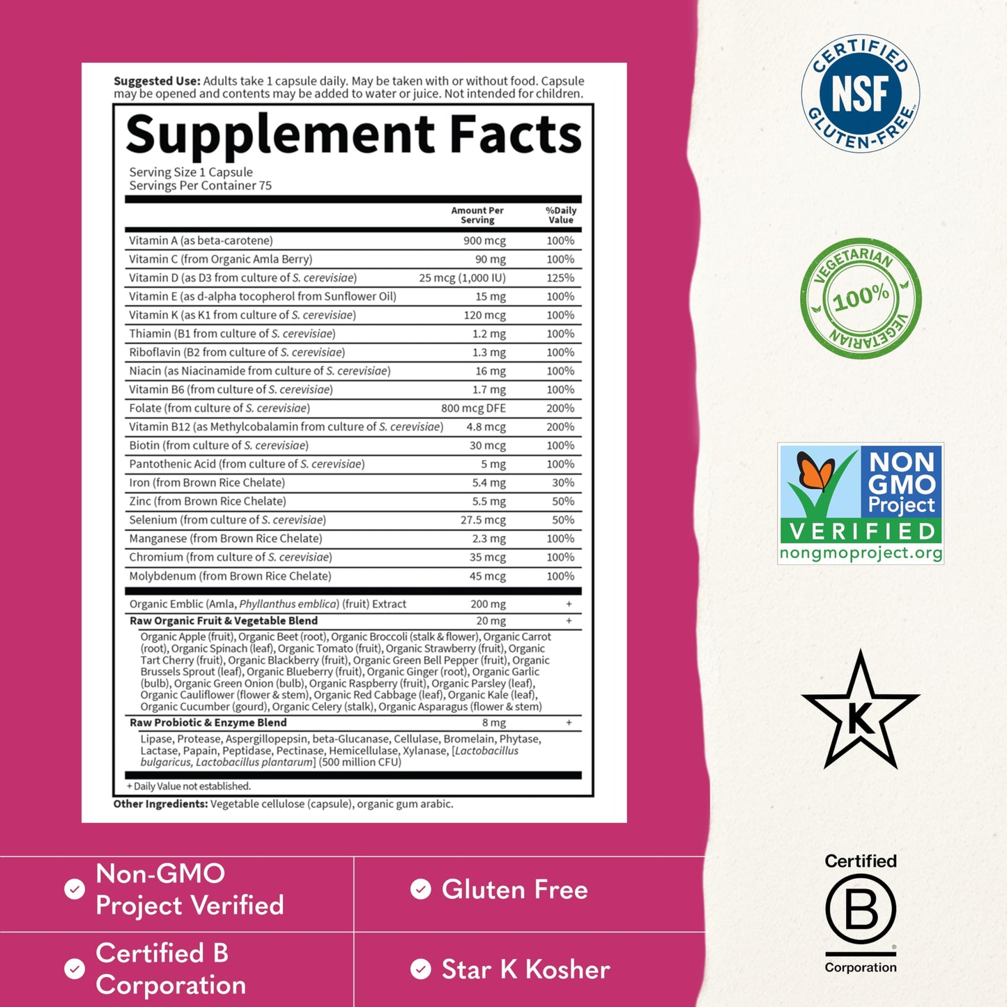 Garden of Life Vitamin Code Raw One for Women Once Daily Women's Multivitamin 75 Capsules
