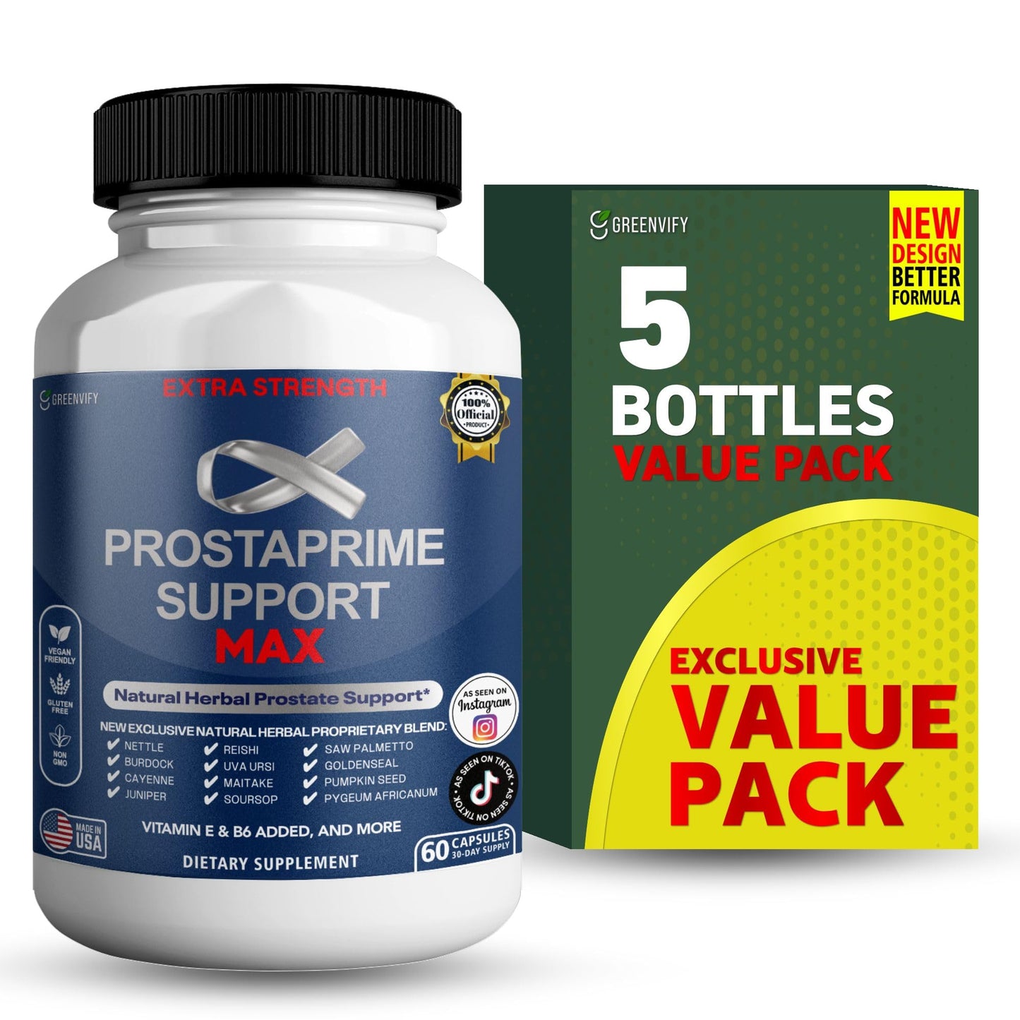 GREENVIFY Prostaprime Support Max Extra Strength Prostate Supplement Herbal Blend with Saw Palmetto Capsule, 60 Count