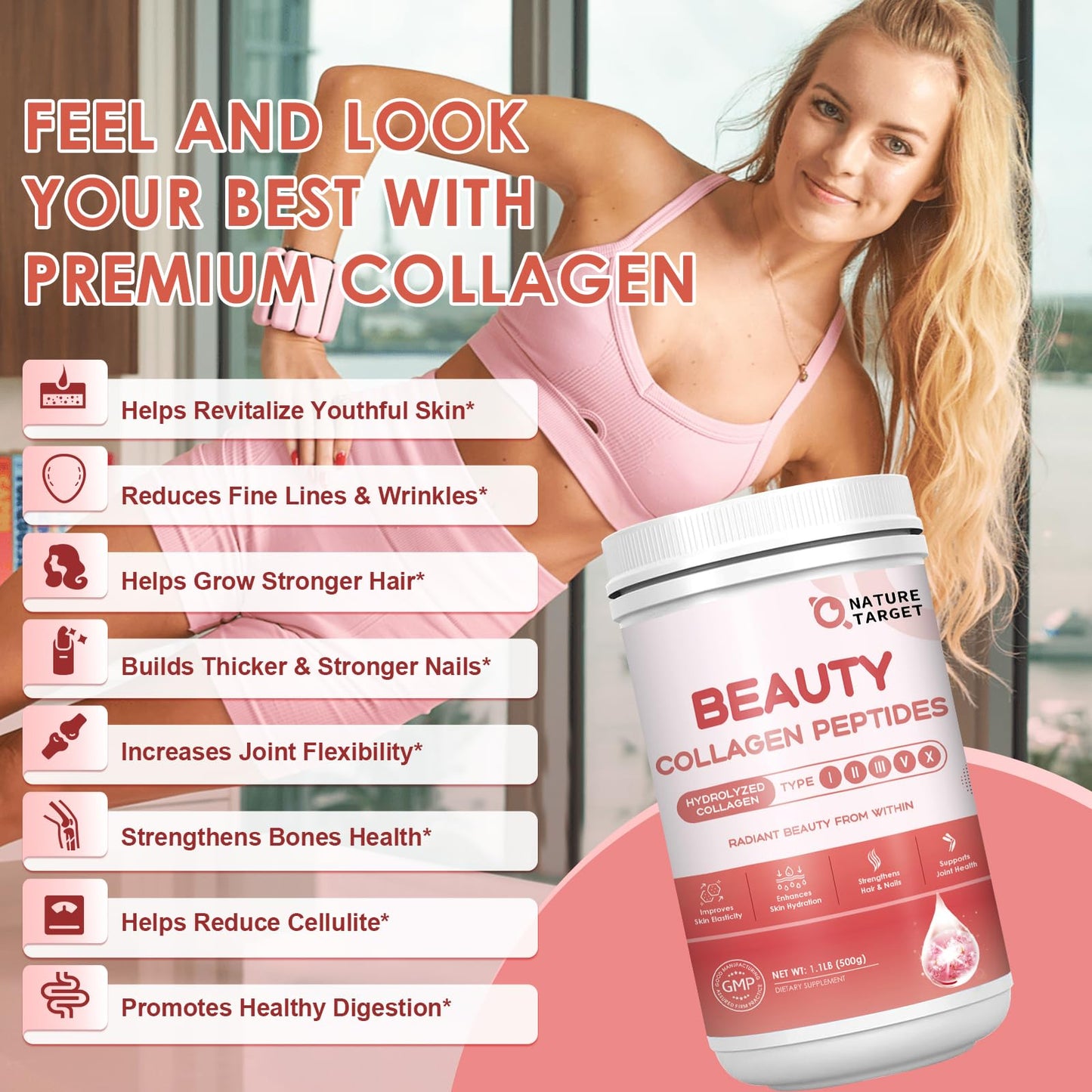 NATURE TARGET Beauty Collagen Peptides Powder for Women, 17.63