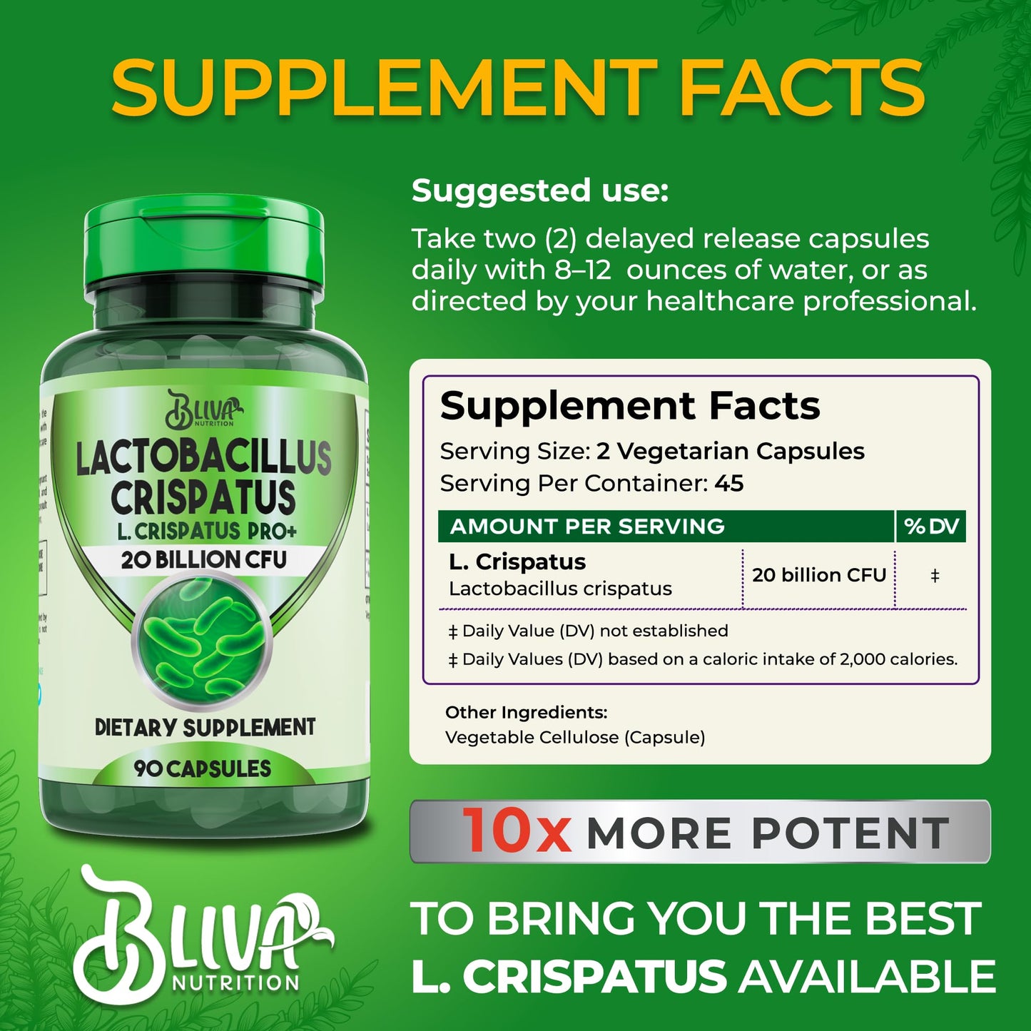 BLIVA NUTRITION Lactobacillus Crispatus Capsules, 90 Count