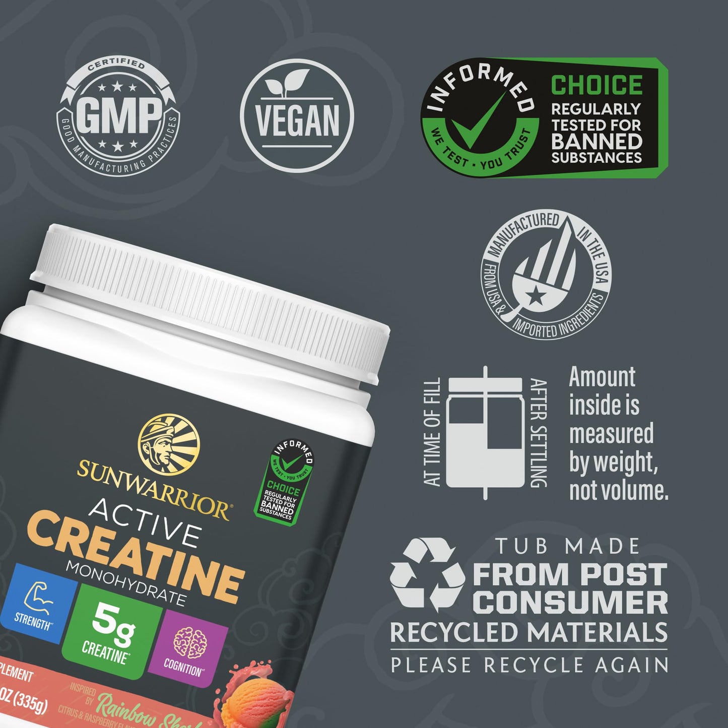 Sunwarrior Creatine Monohydrate Powder, 50 Servings