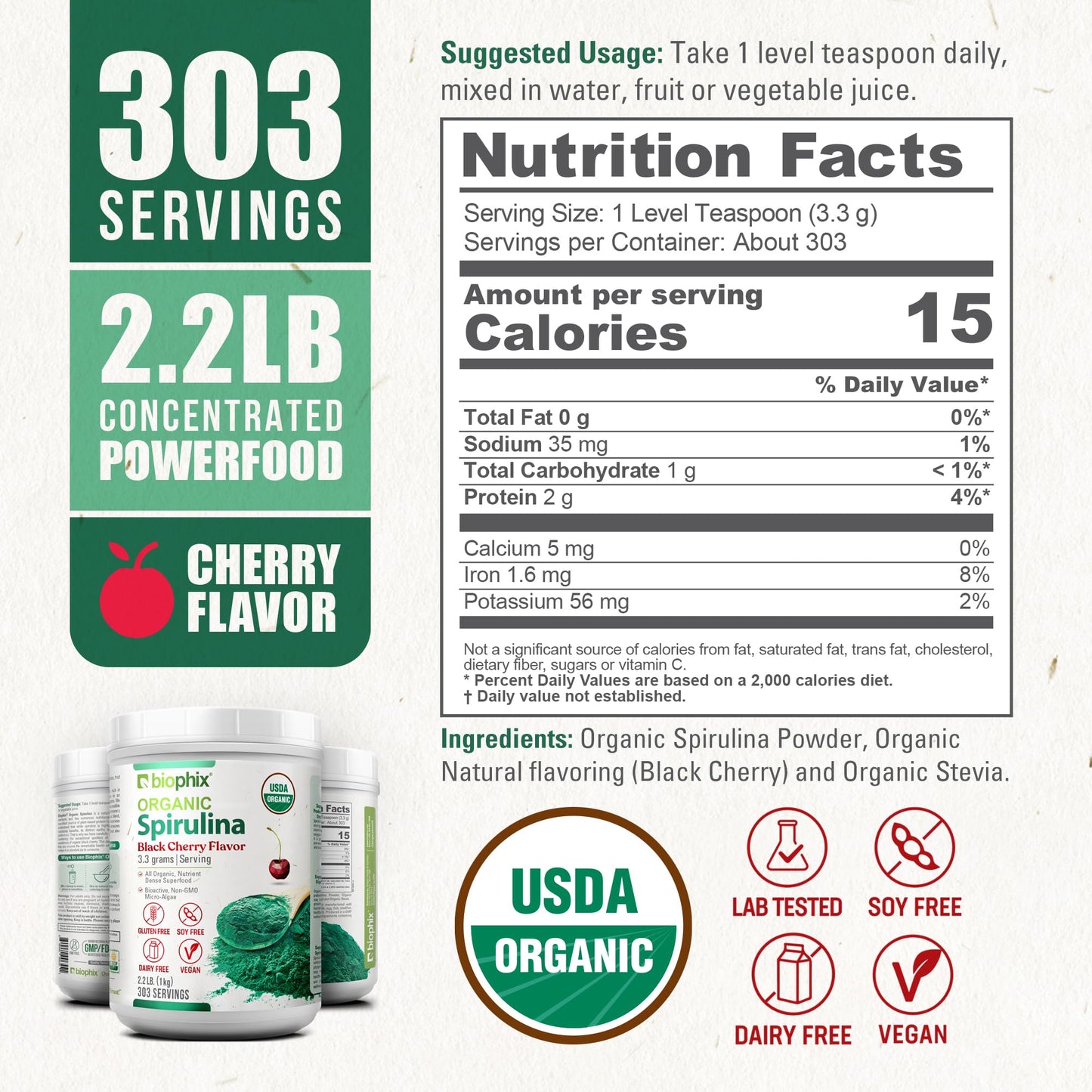 biophix Organic Spirulina Powder 2.2 lb
