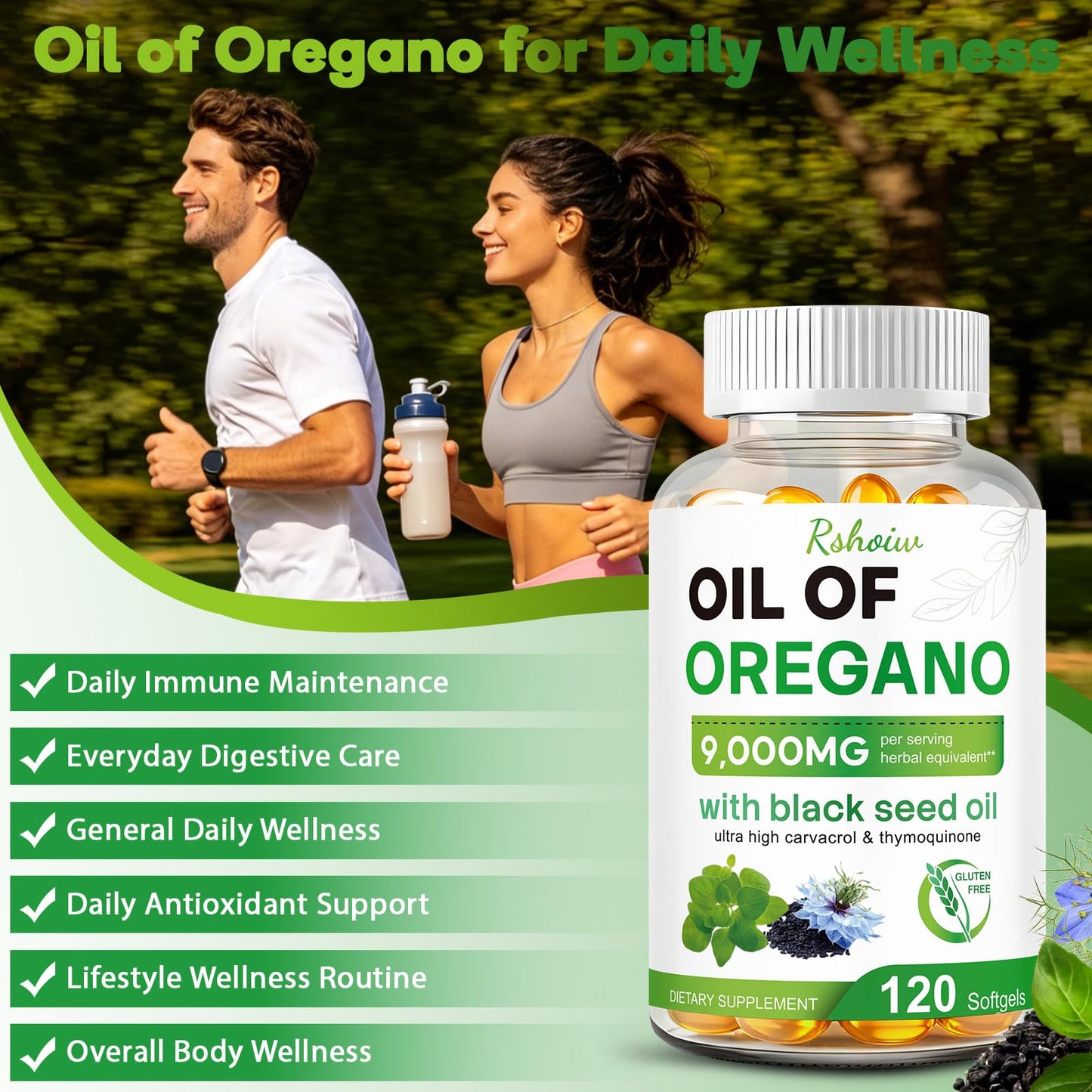 Rshoiw Oil of Oregano & Black Seed Oil Softgels, 120 Softgels