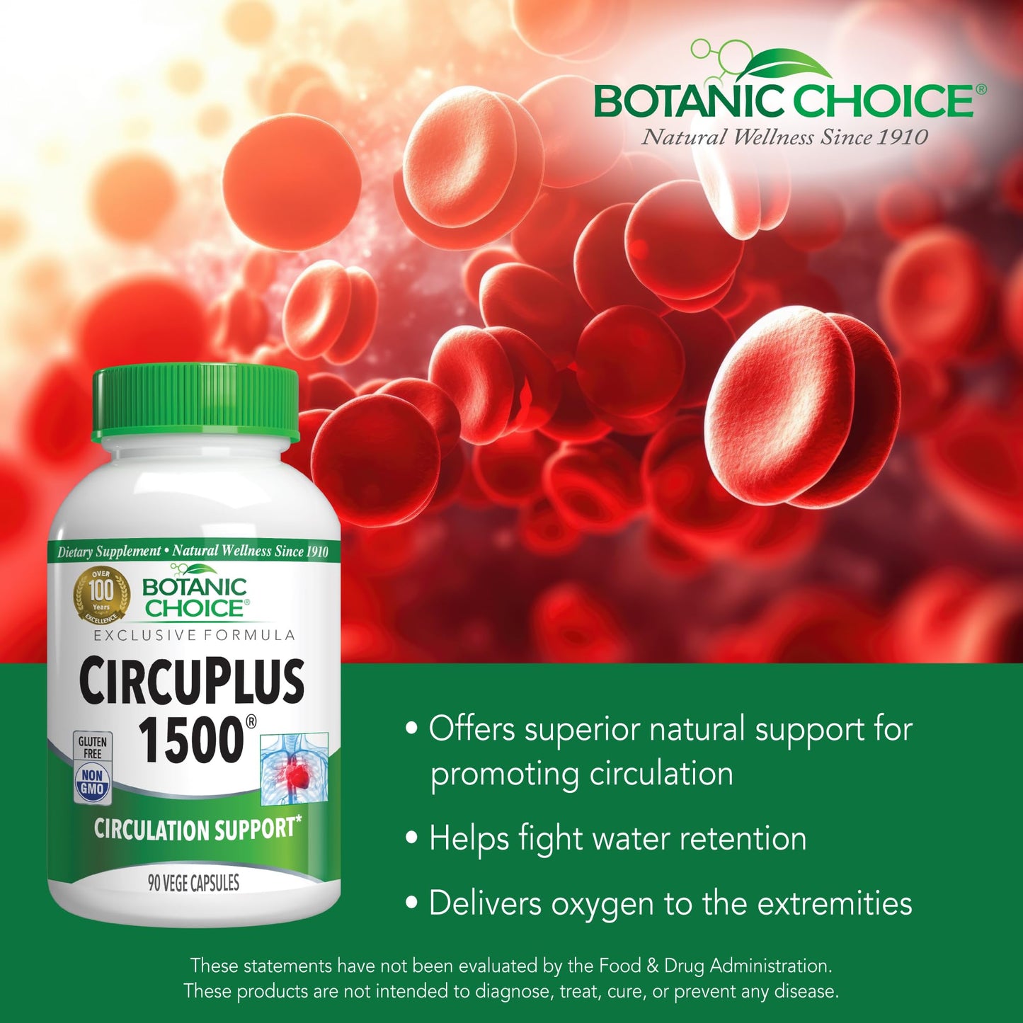 Botanic Choice CircuPlus 1500 Heart Health & Circulation and Vein Support Capsule, 90 Count