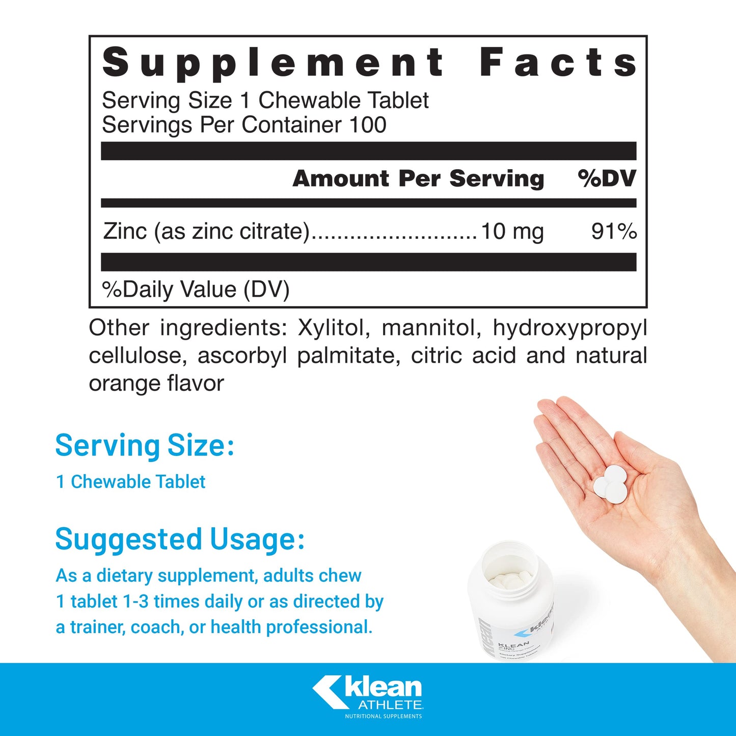 Klean Athlete Klean Zinc, 100 Tablets