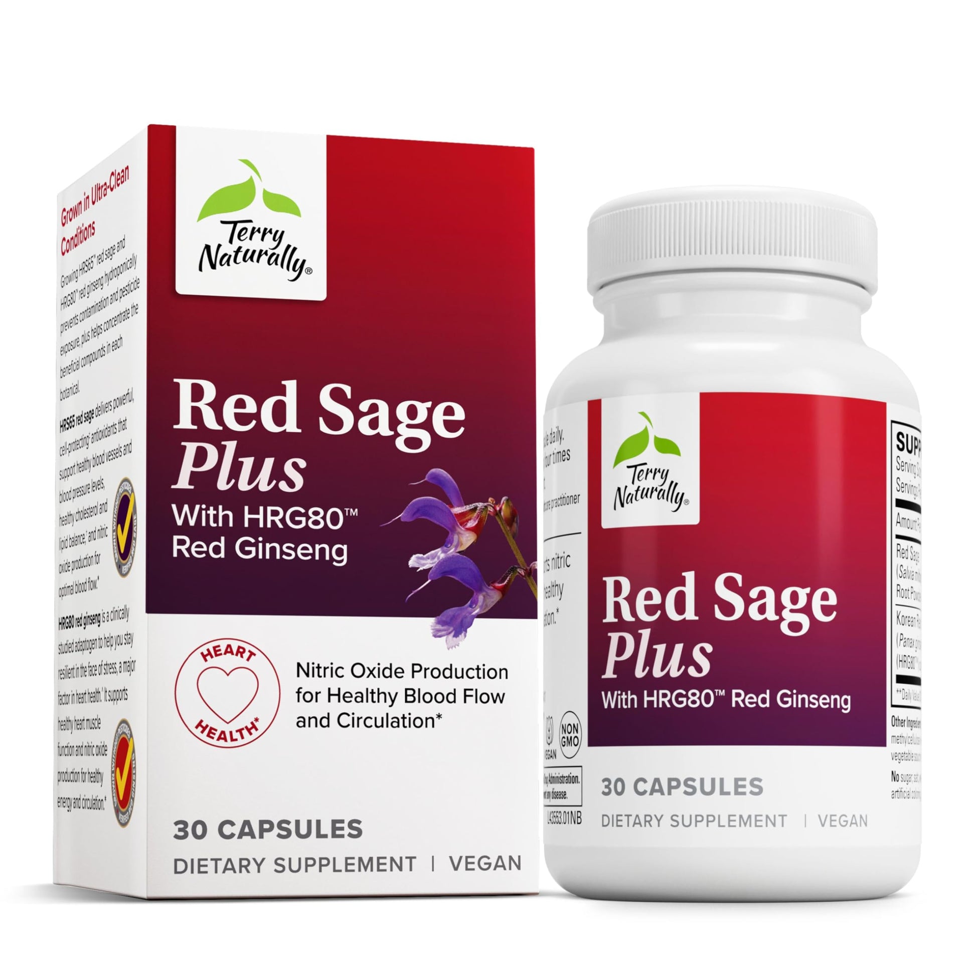 Terry Naturally Red Sage Plus HRG80 Red Ginseng Capsules, 30 Count